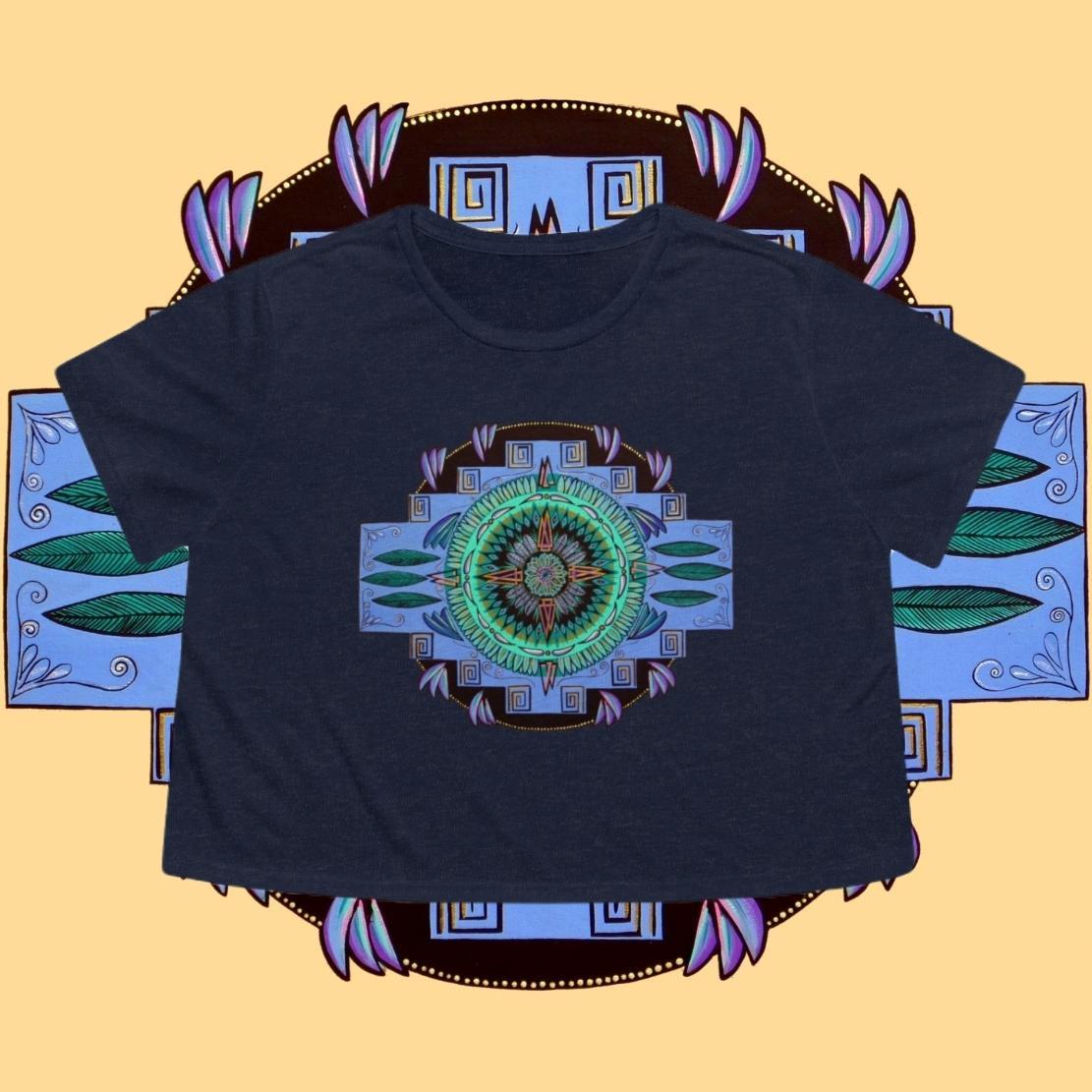 "Plumachakana" Flowy Cropped Tee - Blue Flame Array T-Shirt