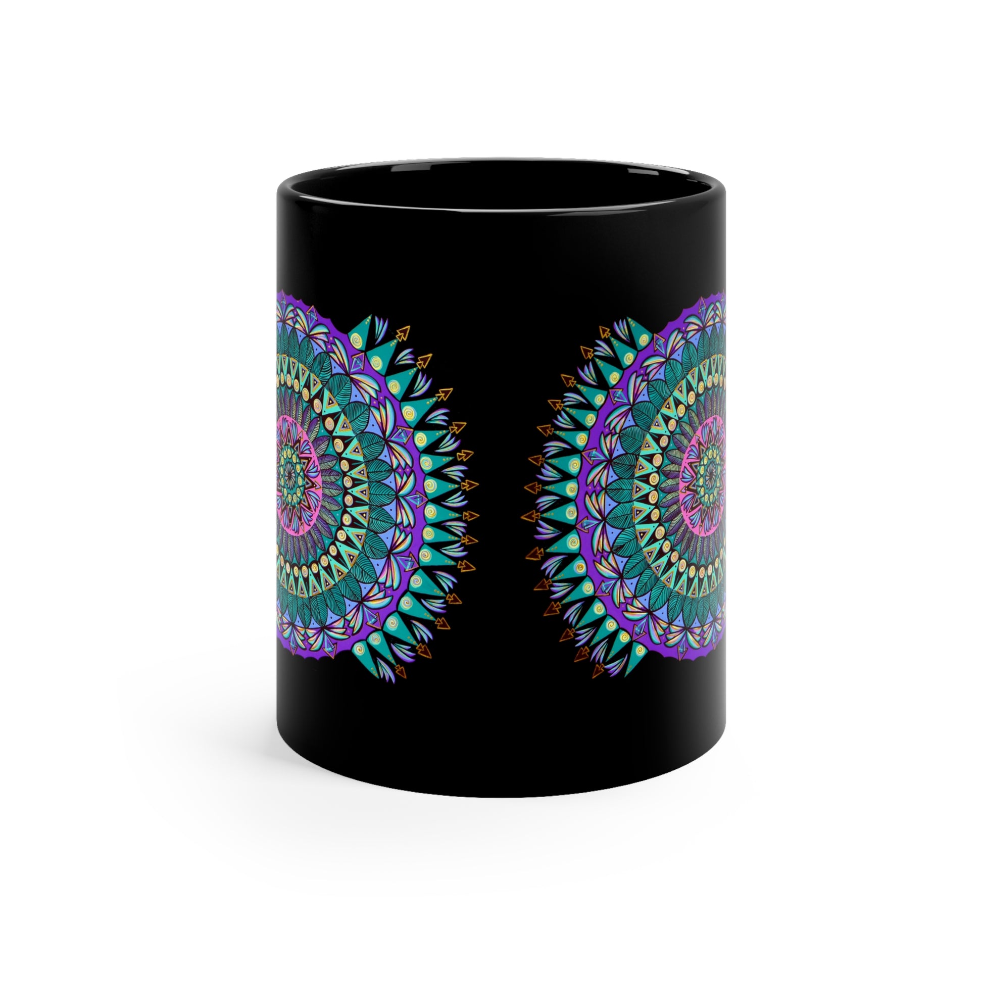 "Mandaladiosa" Black Ceramic Mug - Blue Flame Array Mug