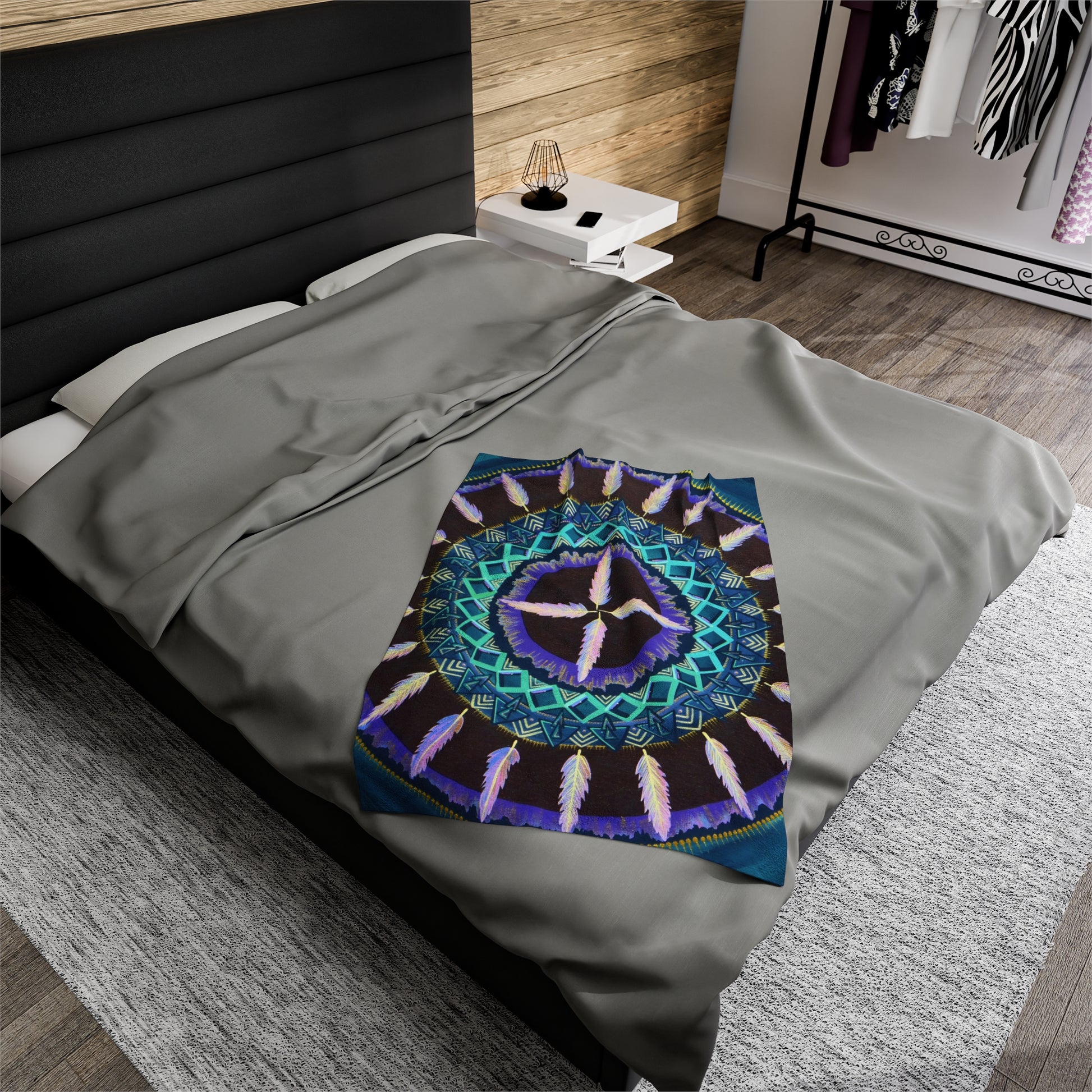 "Cuatro Vientos" Dreamcatcher Blanket - Blue Flame Array 30" × 40" All Over Prints