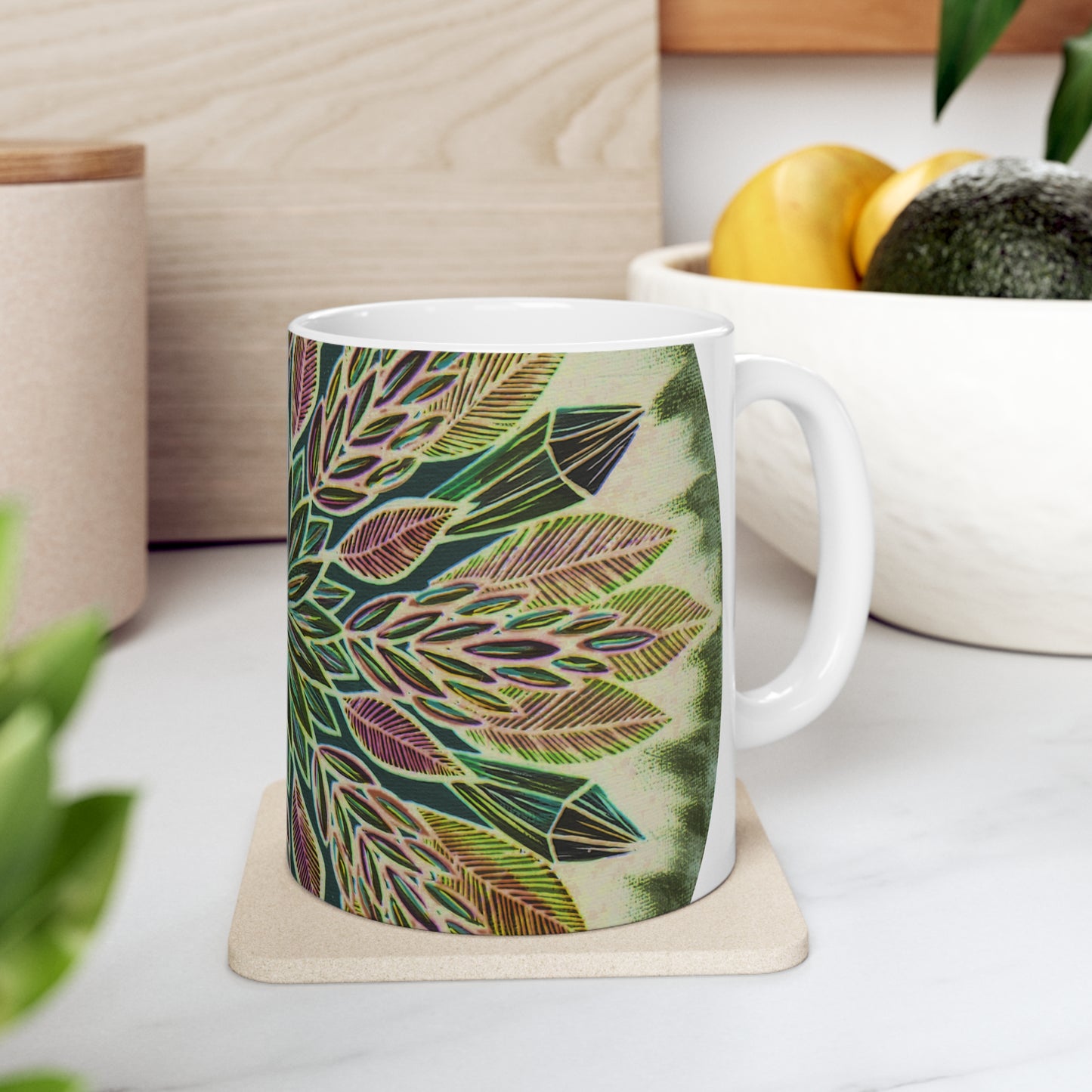 "Krystalhoja Verde" White Ceramic Mug - Blue Flame Array 11oz Mug