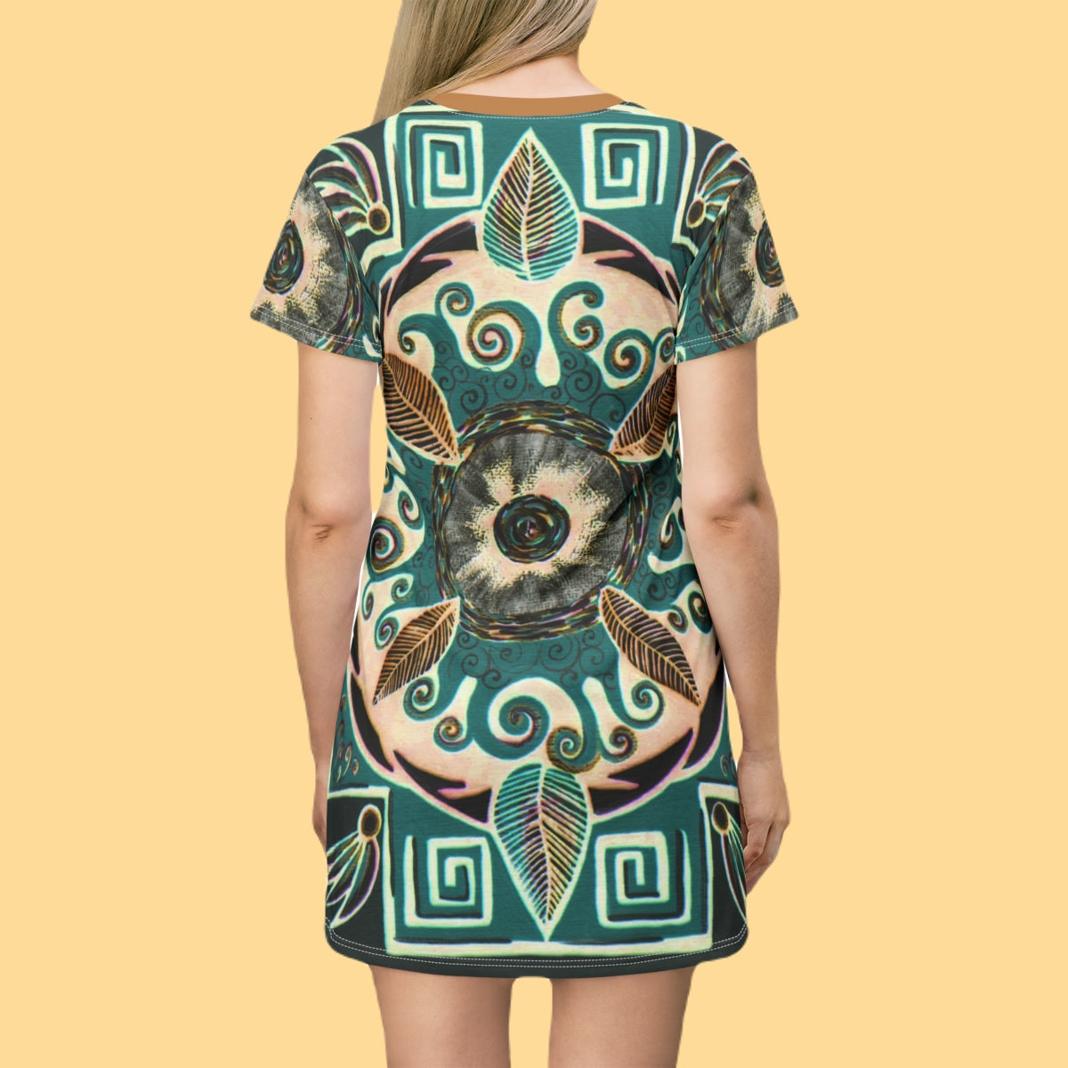 "Hojachakanazura" Ladies T-Shirt Dress - Blue Flame Array All Over Prints