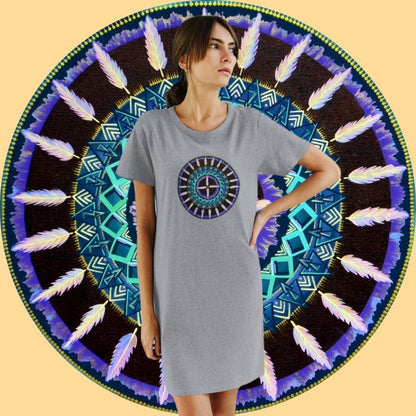 "Cuatro Vientos" Ladies Organic T-Shirt Dress - Blue Flame Array T-Shirt