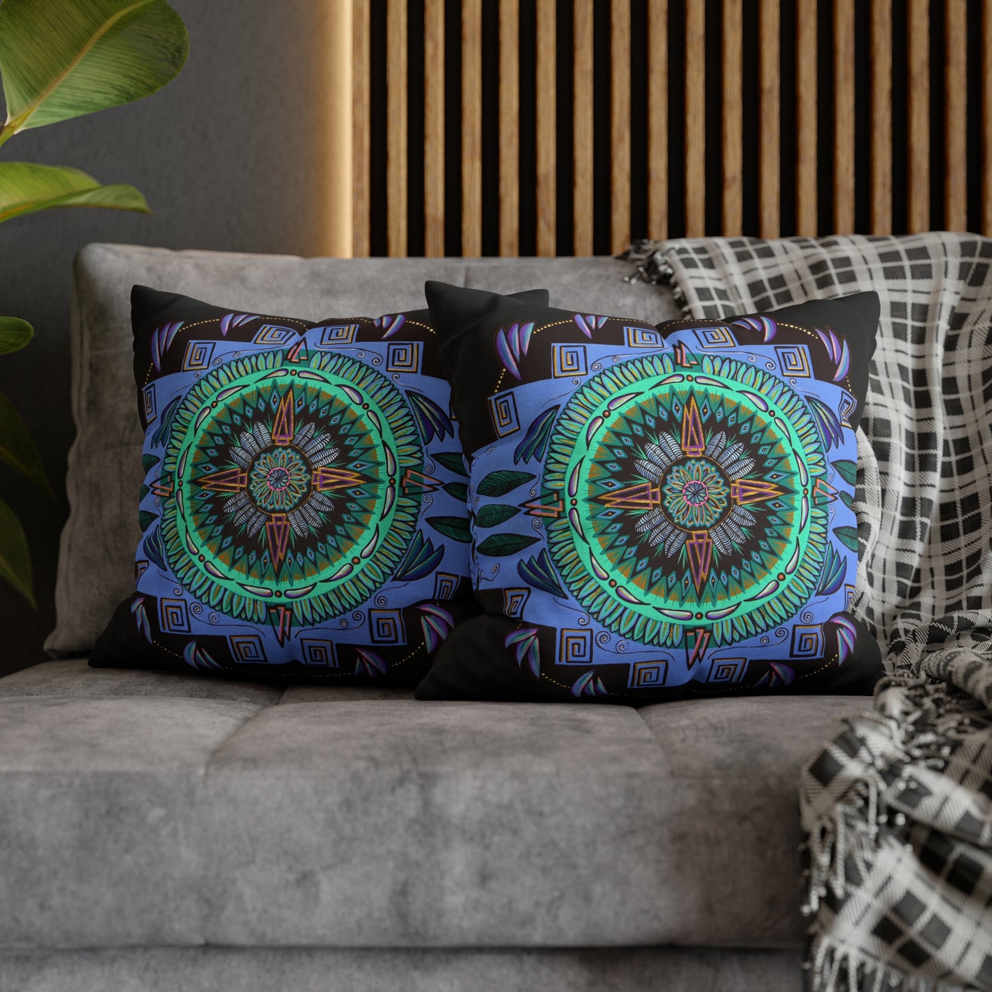 "Plumachakana" Dreamcatcher Pillow Cover - Blue Flame Array Home Decor