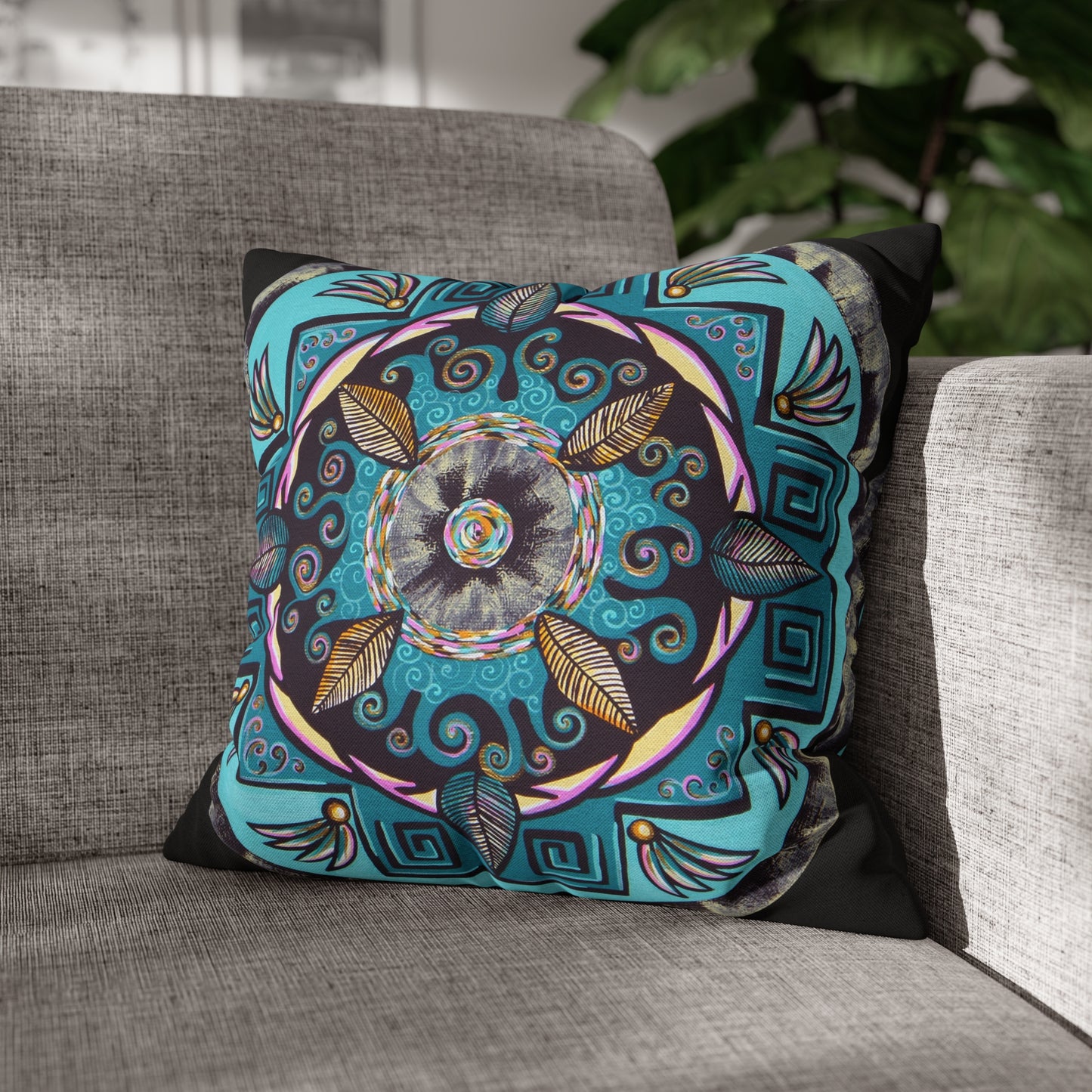 "Hojachakana" Dreamcatcher Pillow Cover - Blue Flame Array 16" × 16" Home Decor