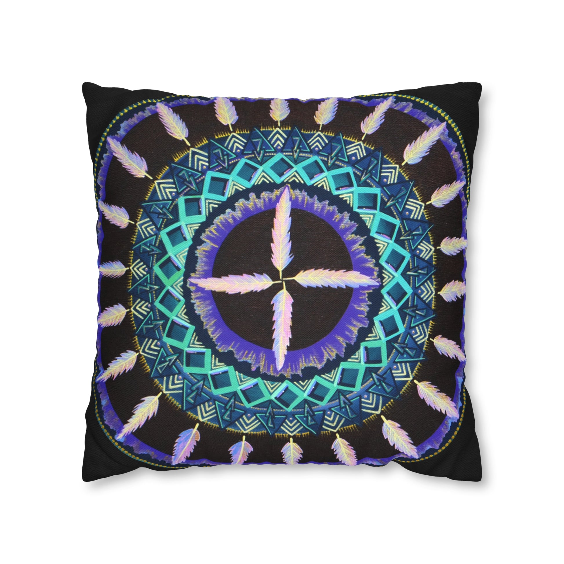 "Cuatro Vientos" Dreamcatcher Pillow Cover - Blue Flame Array Home Decor