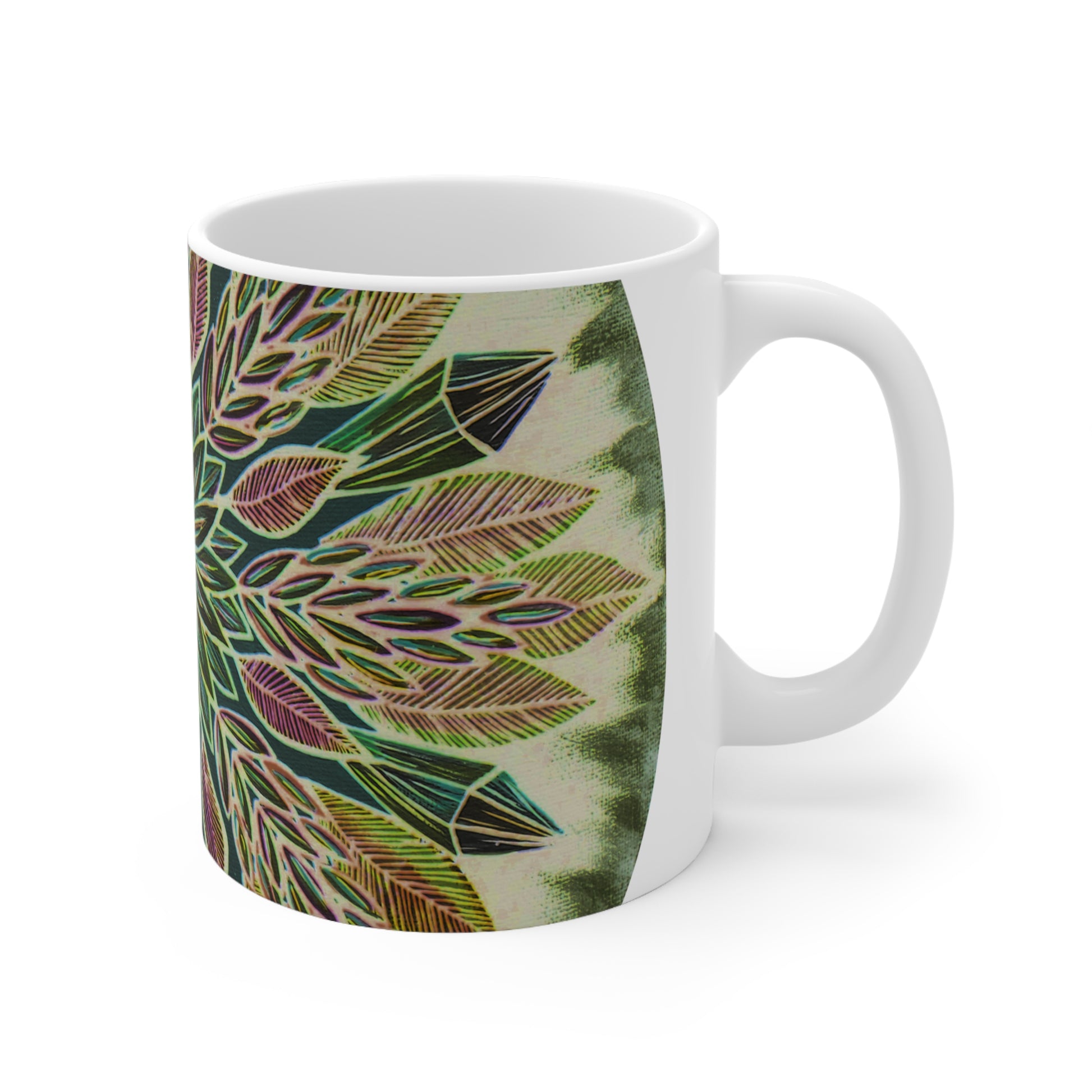 "Krystalhoja Verde" White Ceramic Mug - Blue Flame Array Mug