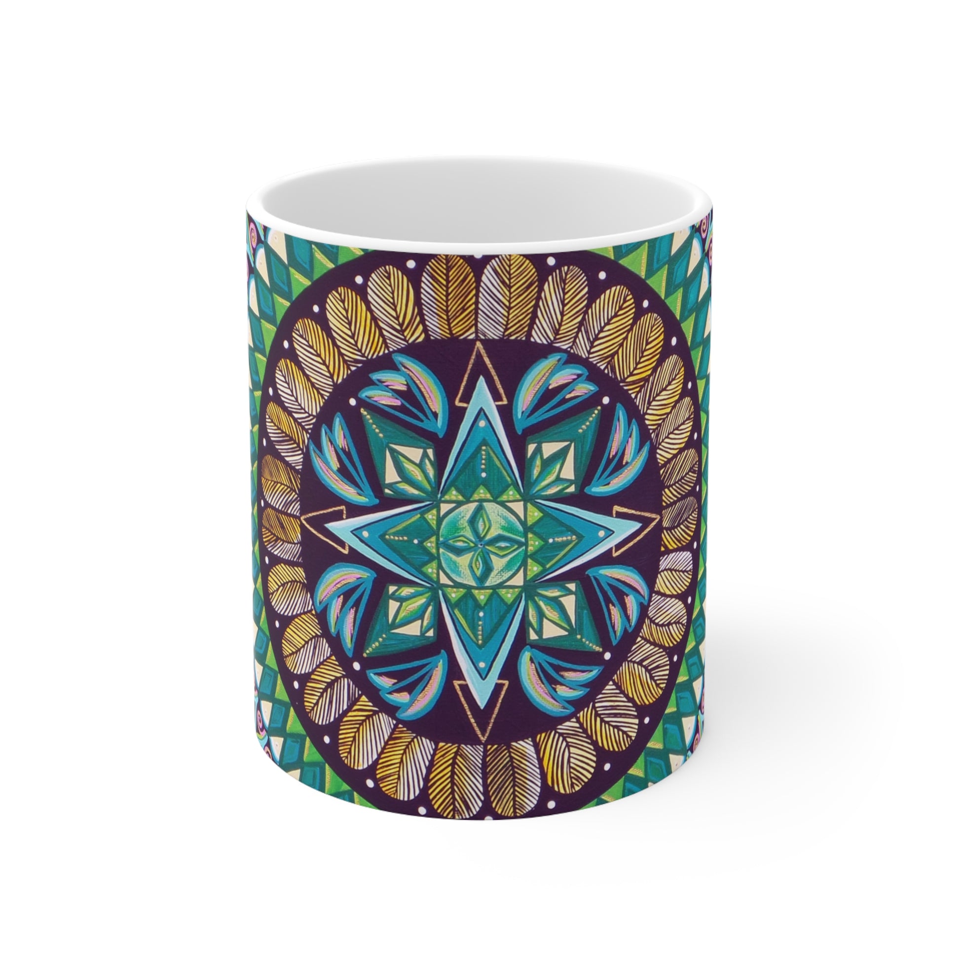 "AquilazurA Kryst'dala" White Ceramic Mug - Blue Flame Array Mug