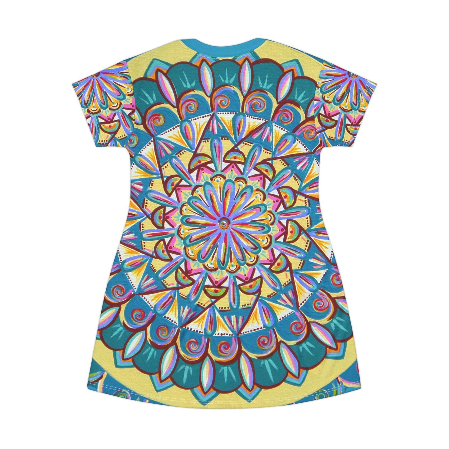 "Almandalayana" Ladies T-Shirt Dress - Blue Flame Array All Over Prints