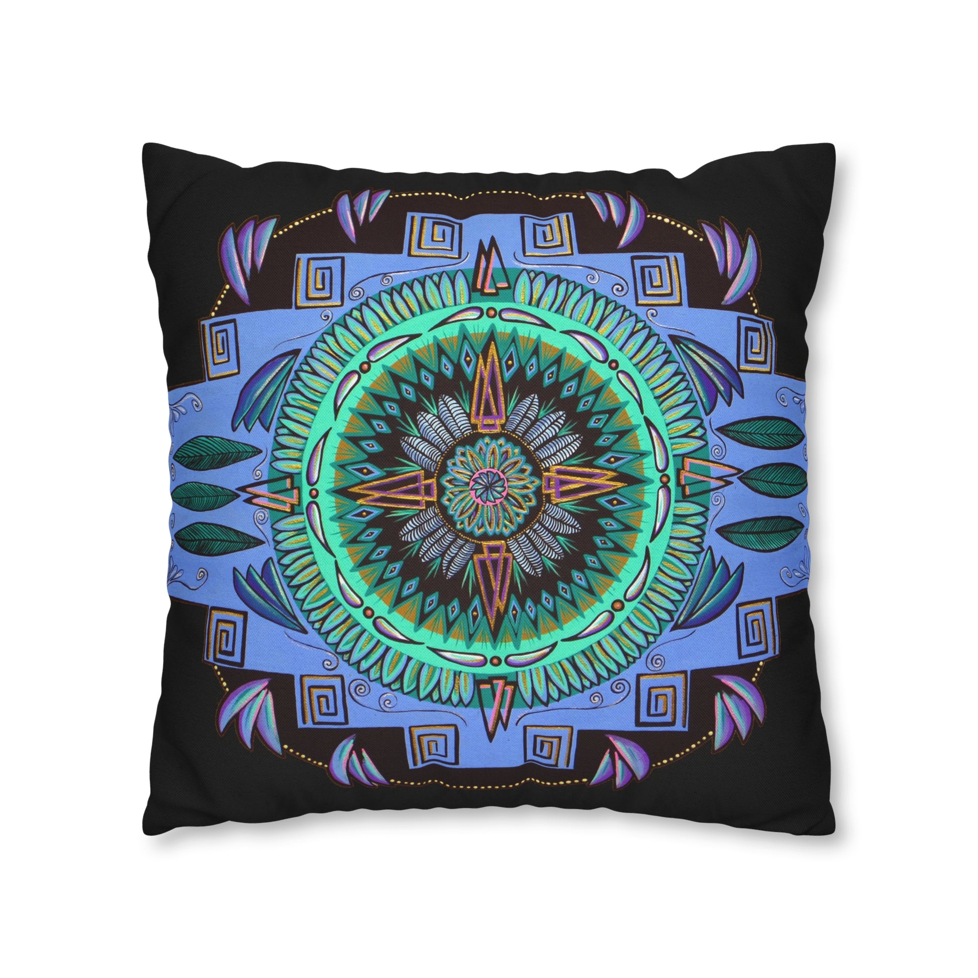 "Plumachakana" Dreamcatcher Pillow Cover - Blue Flame Array Home Decor