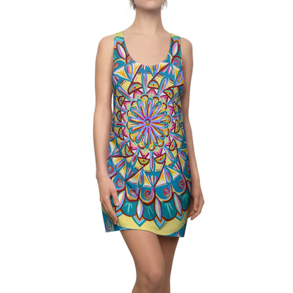 "Almandalayana" Ladies Racerback Dress - Blue Flame Array XS All Over Prints