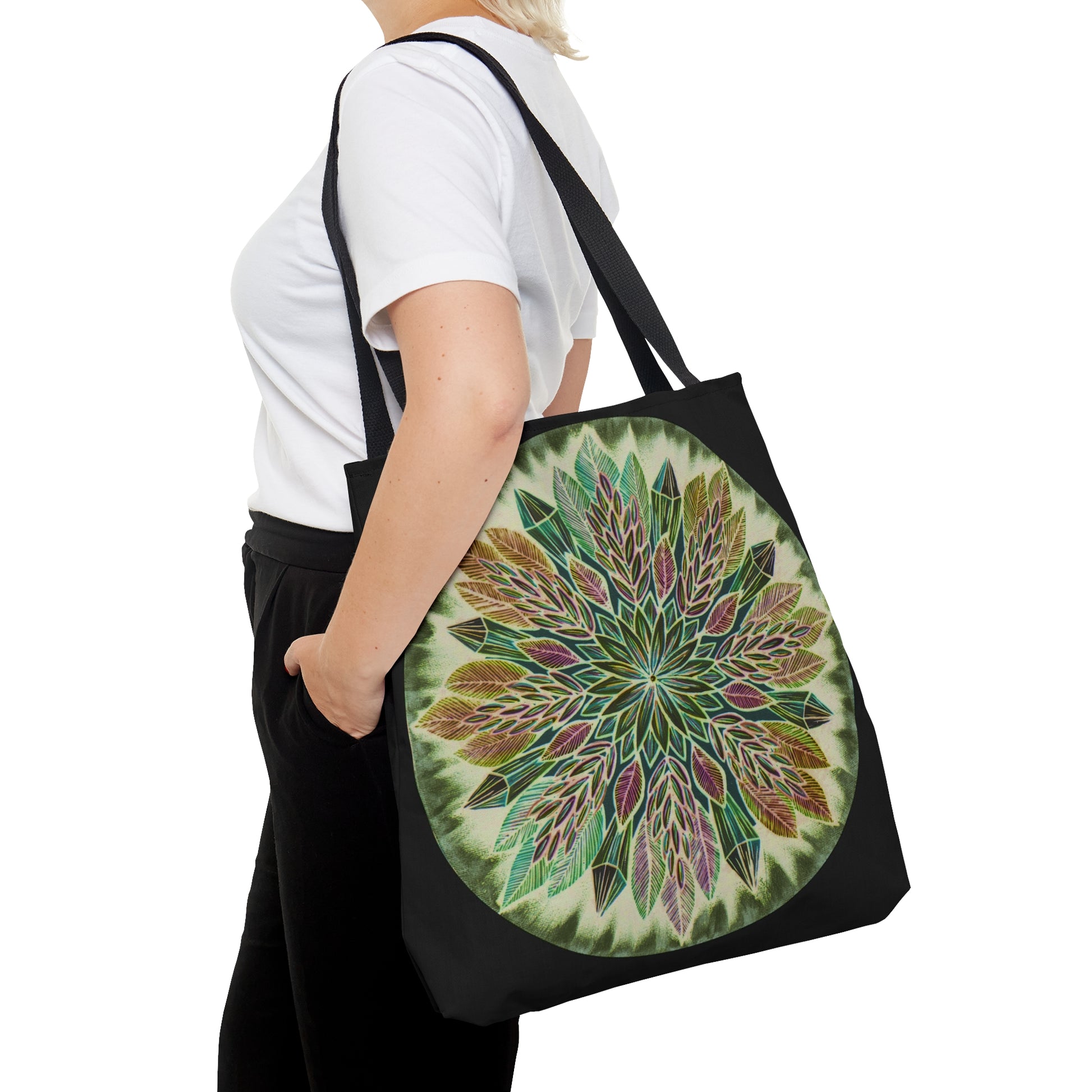 "Krystalhoja Verde" Tote Bag (All-Over-Print) - Blue Flame Array Large Bags