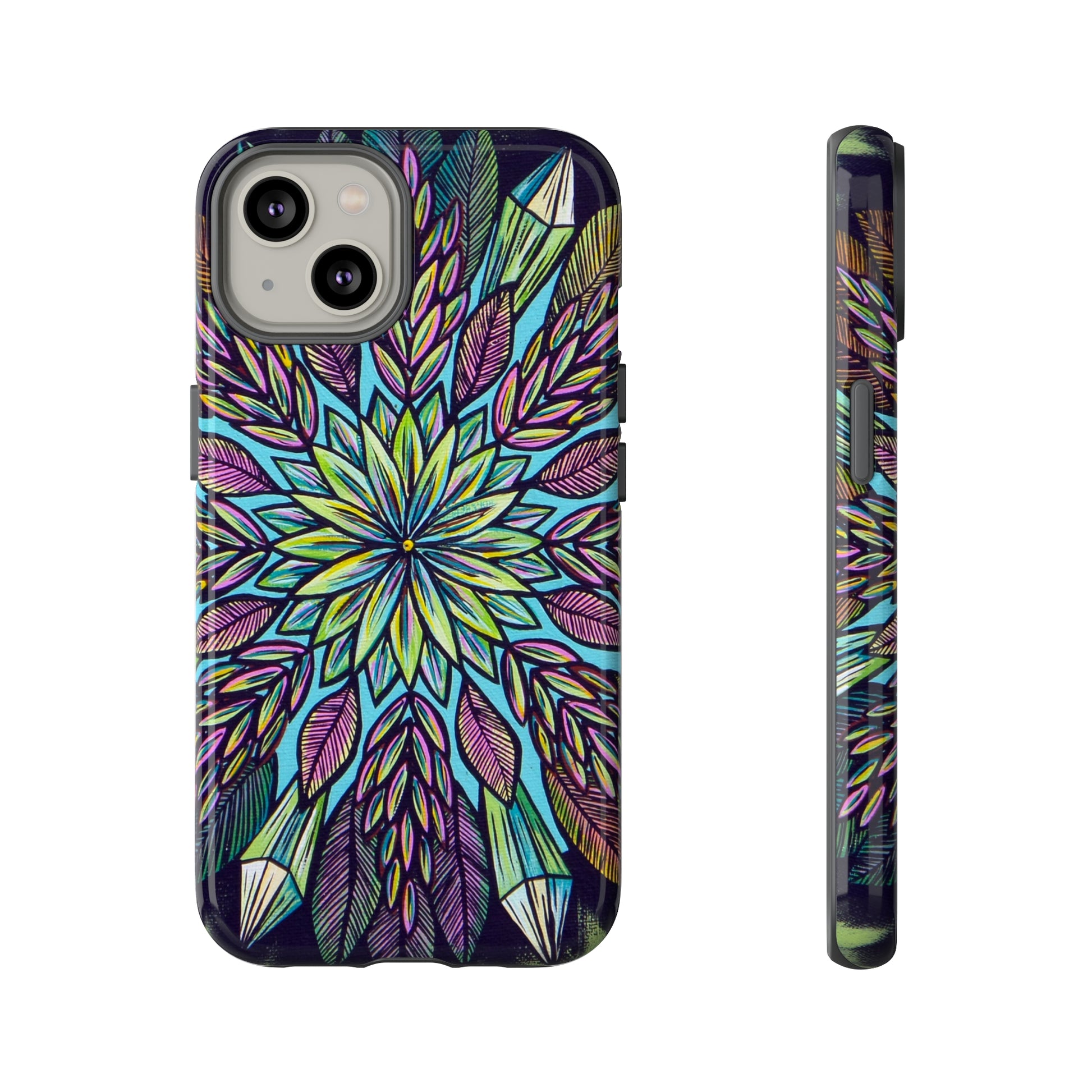 "Krystalhoja" Art Phone Armor - Blue Flame Array iPhone 14 / Glossy Phone Case