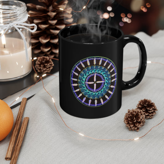 "Cuatro Vientos" Black Ceramic Mug - Blue Flame Array 11oz Mug