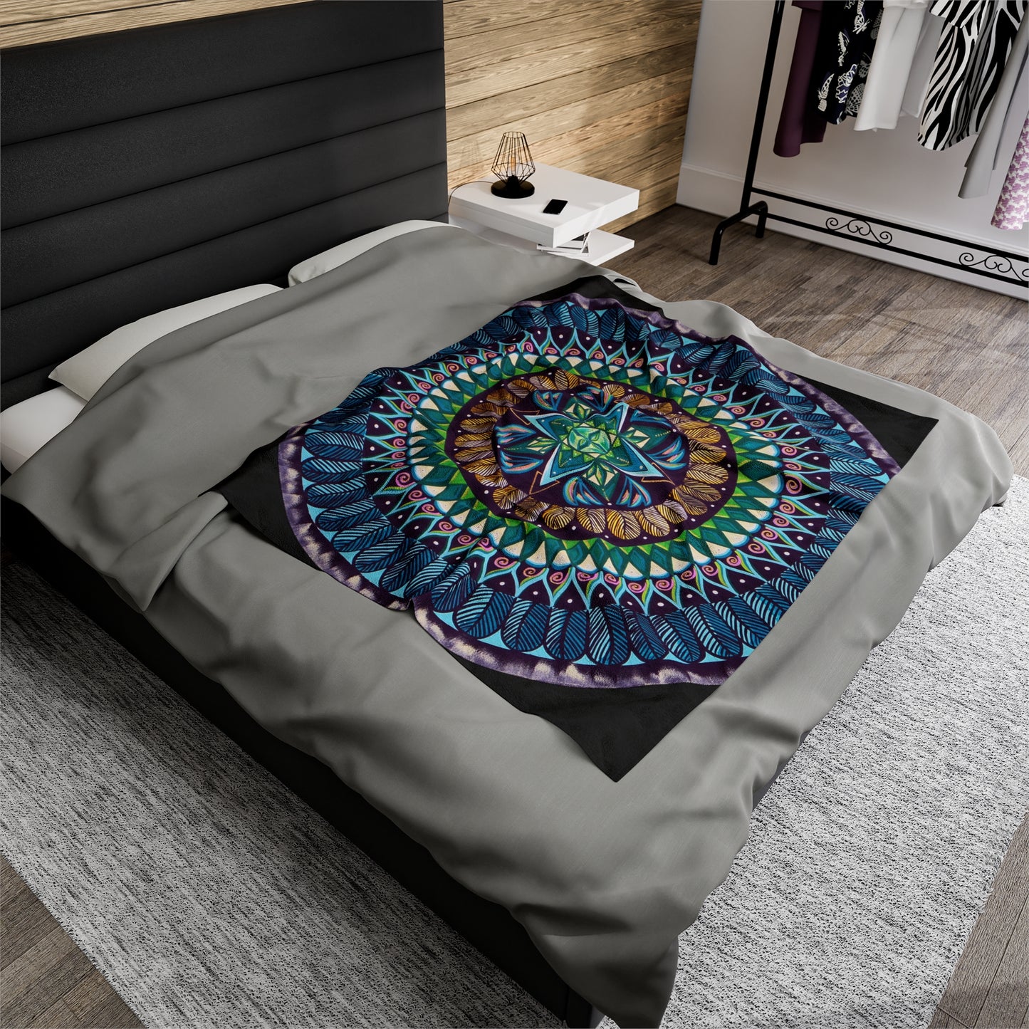 "AquilazurA Kryst'dala" Dreamcatcher Blanket - Blue Flame Array 50" × 60" All Over Prints