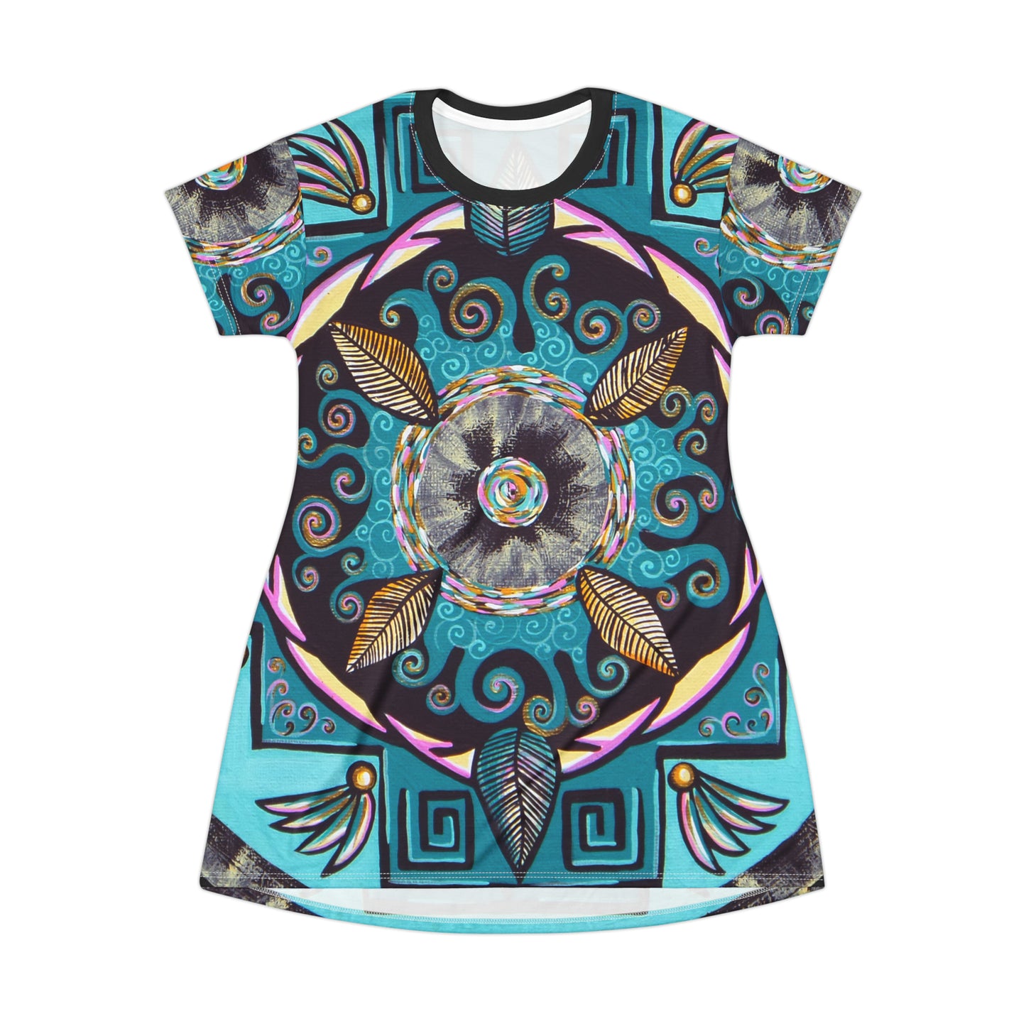 "Hojachakana" Ladies T-Shirt Dress - Blue Flame Array All Over Prints