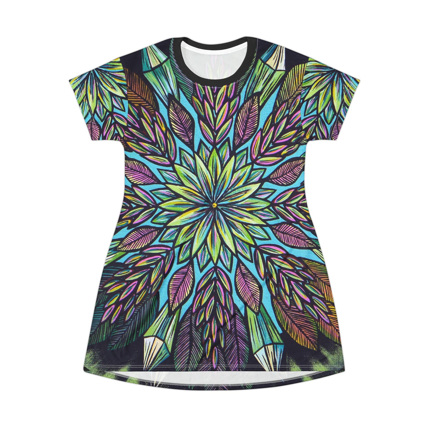 "Krystalhoja" Ladies T-Shirt Dress - Blue Flame Array All Over Prints