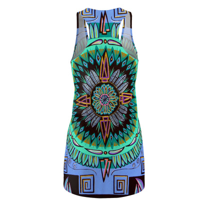 "Plumachakana" Ladies Racerback Dress - Blue Flame Array All Over Prints