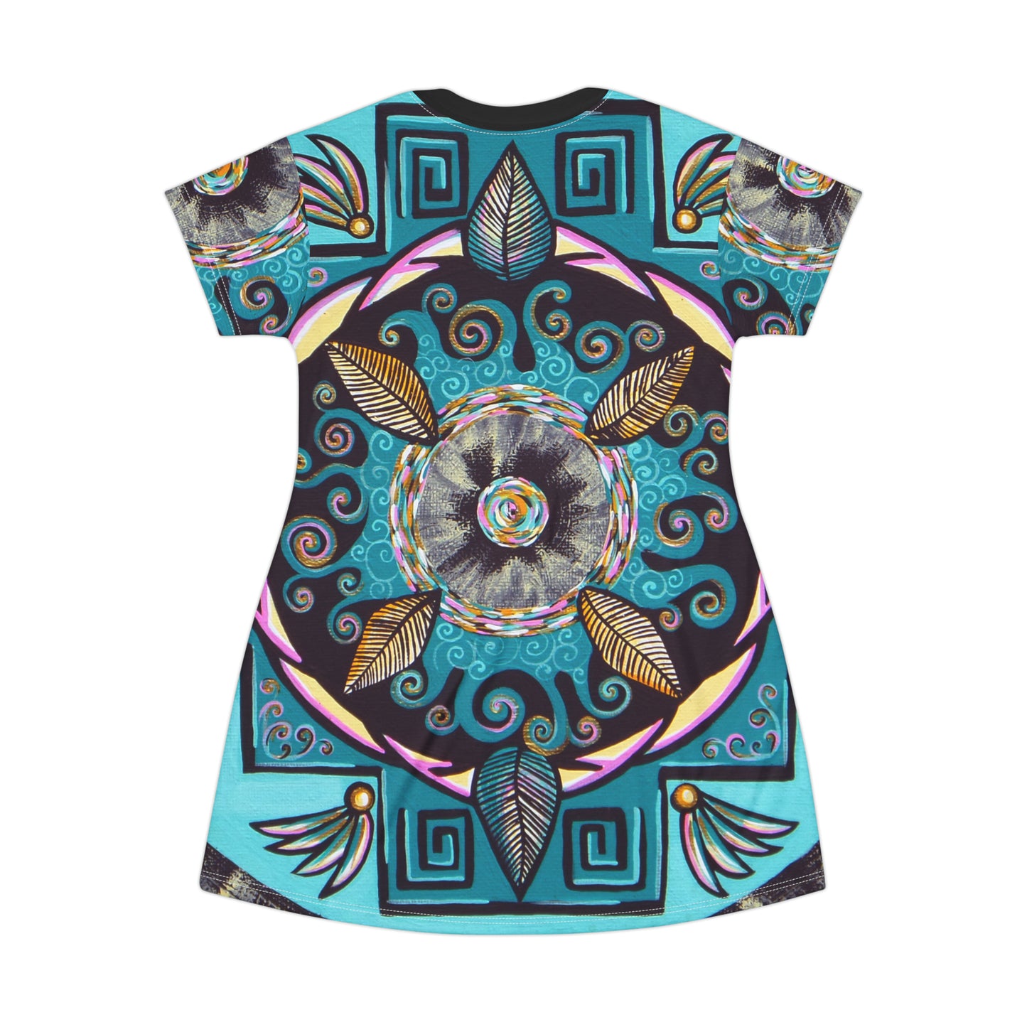 "Hojachakana" Ladies T-Shirt Dress - Blue Flame Array All Over Prints