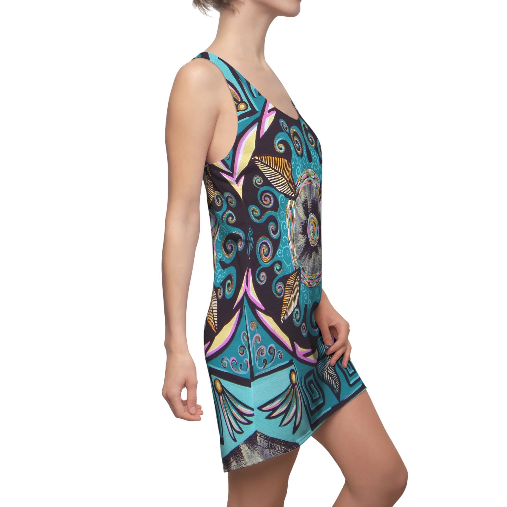 "Hojachakana" Ladies Racerback Dress - Blue Flame Array All Over Prints