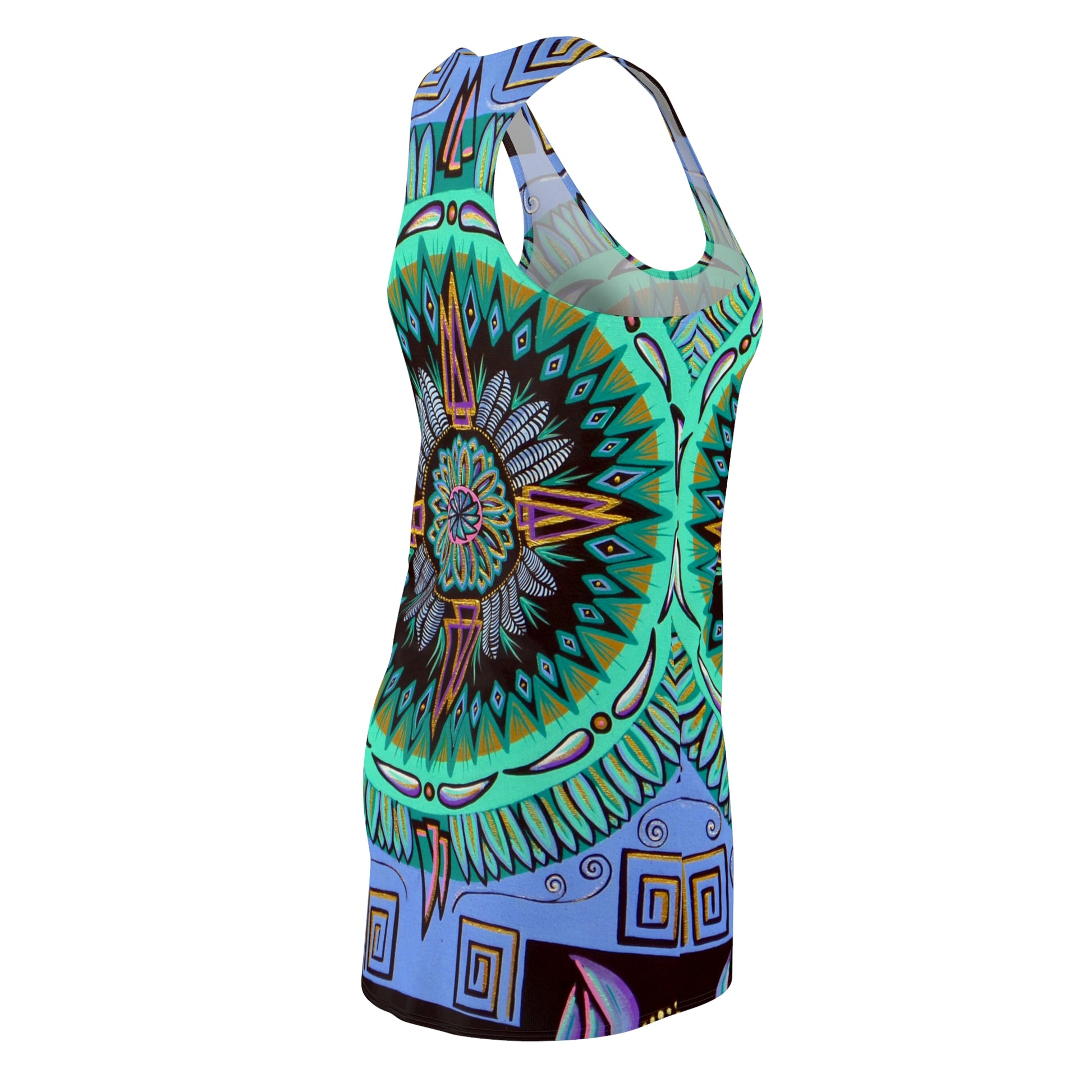 "Plumachakana" Ladies Racerback Dress - Blue Flame Array All Over Prints