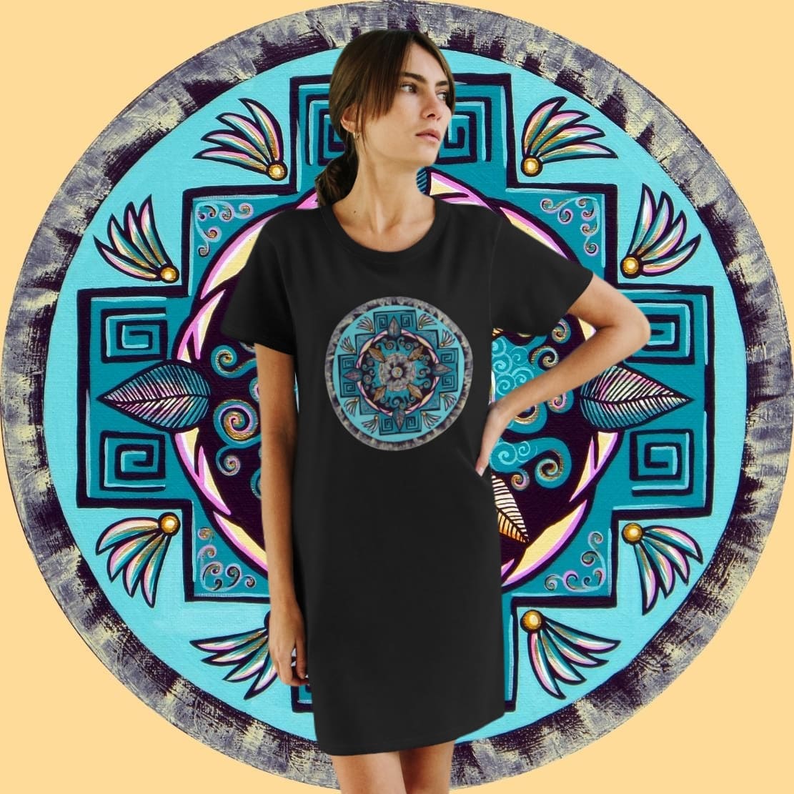 "Hojachakana" Ladies Organic T-Shirt Dress - Blue Flame Array T-Shirt