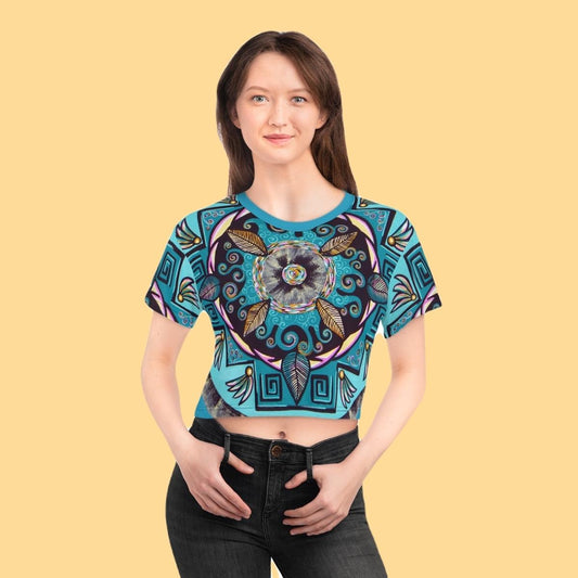 "Hojachakana" Crop Tee - Blue Flame Array All Over Prints