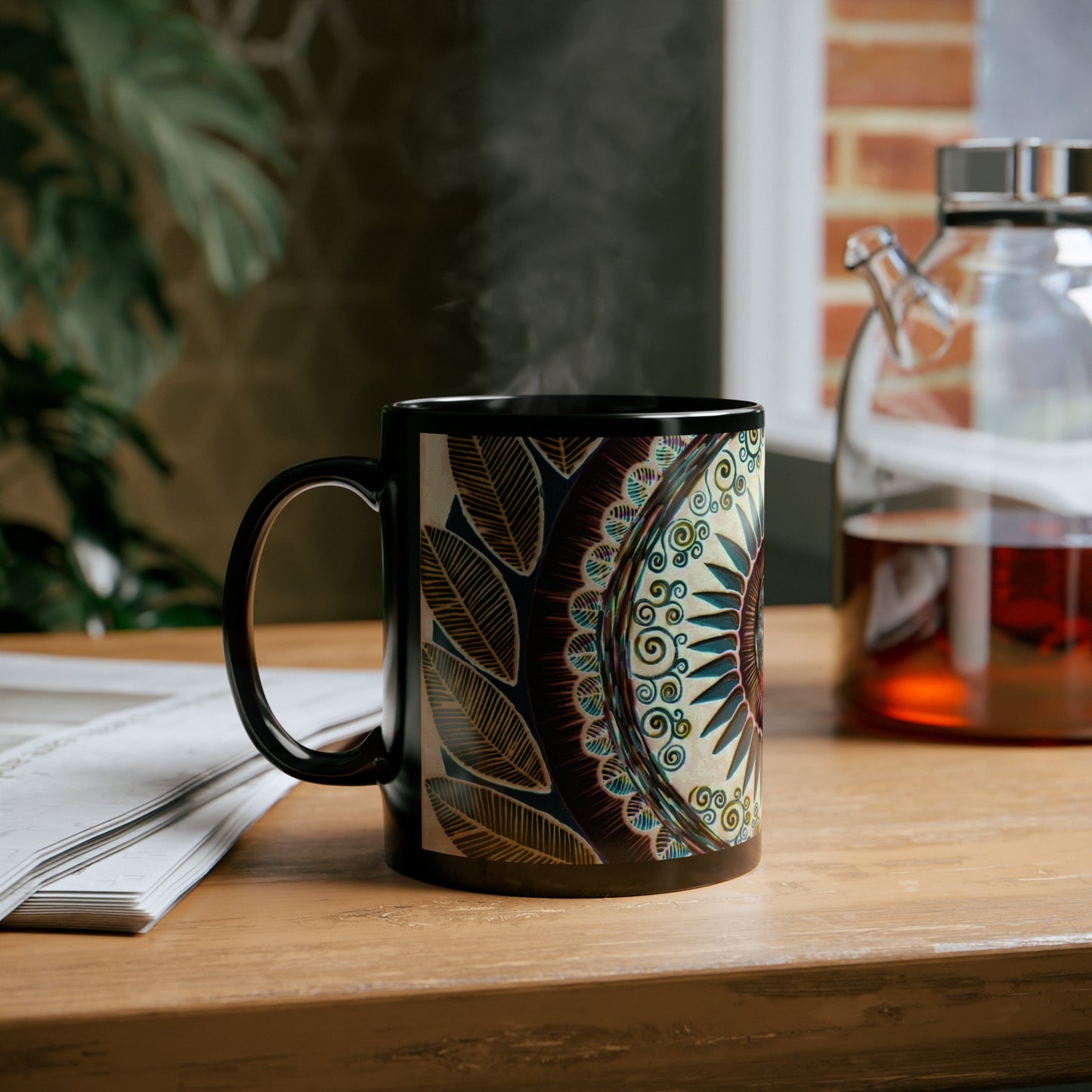 "Mandalamirajna" Black Ceramic Mug