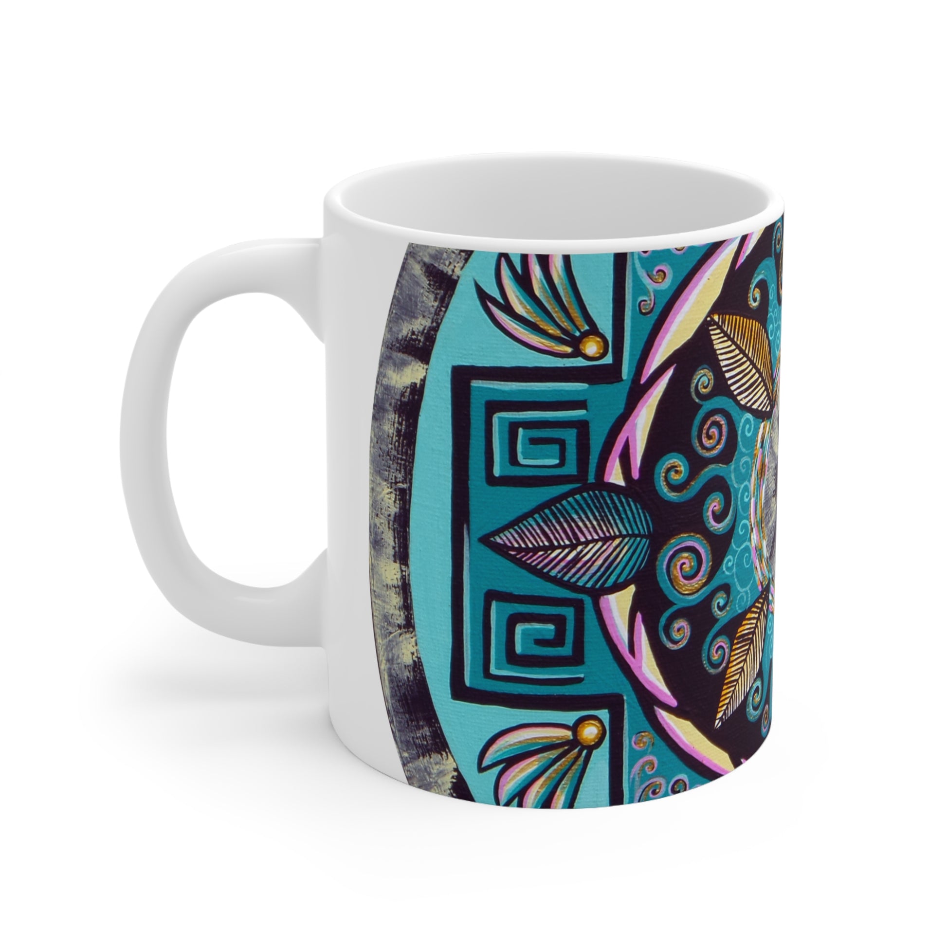 "Hojachakana" White Ceramic Mug - Blue Flame Array Mug