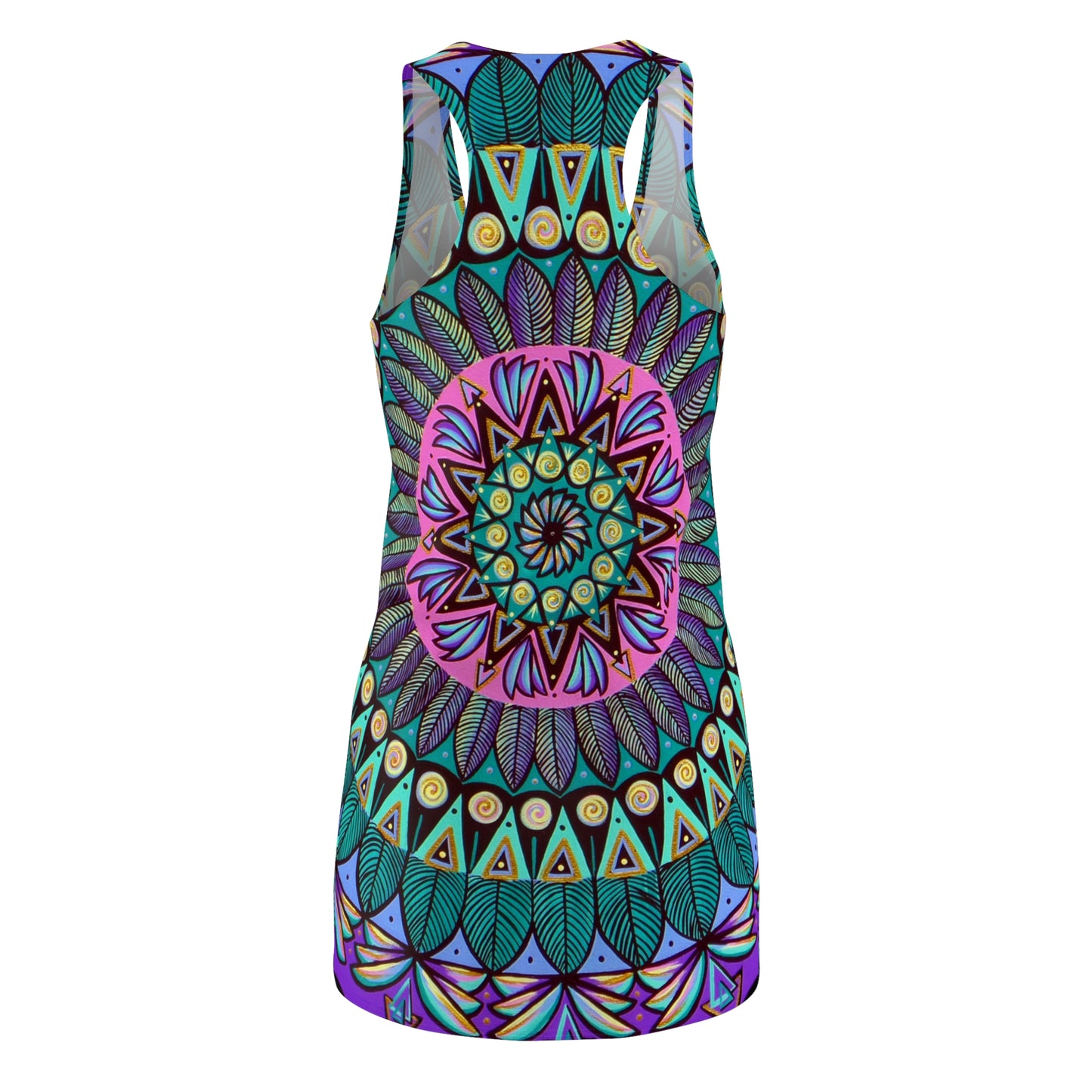 "Mandaladiosa" Ladies Racerback Dress - Blue Flame Array All Over Prints