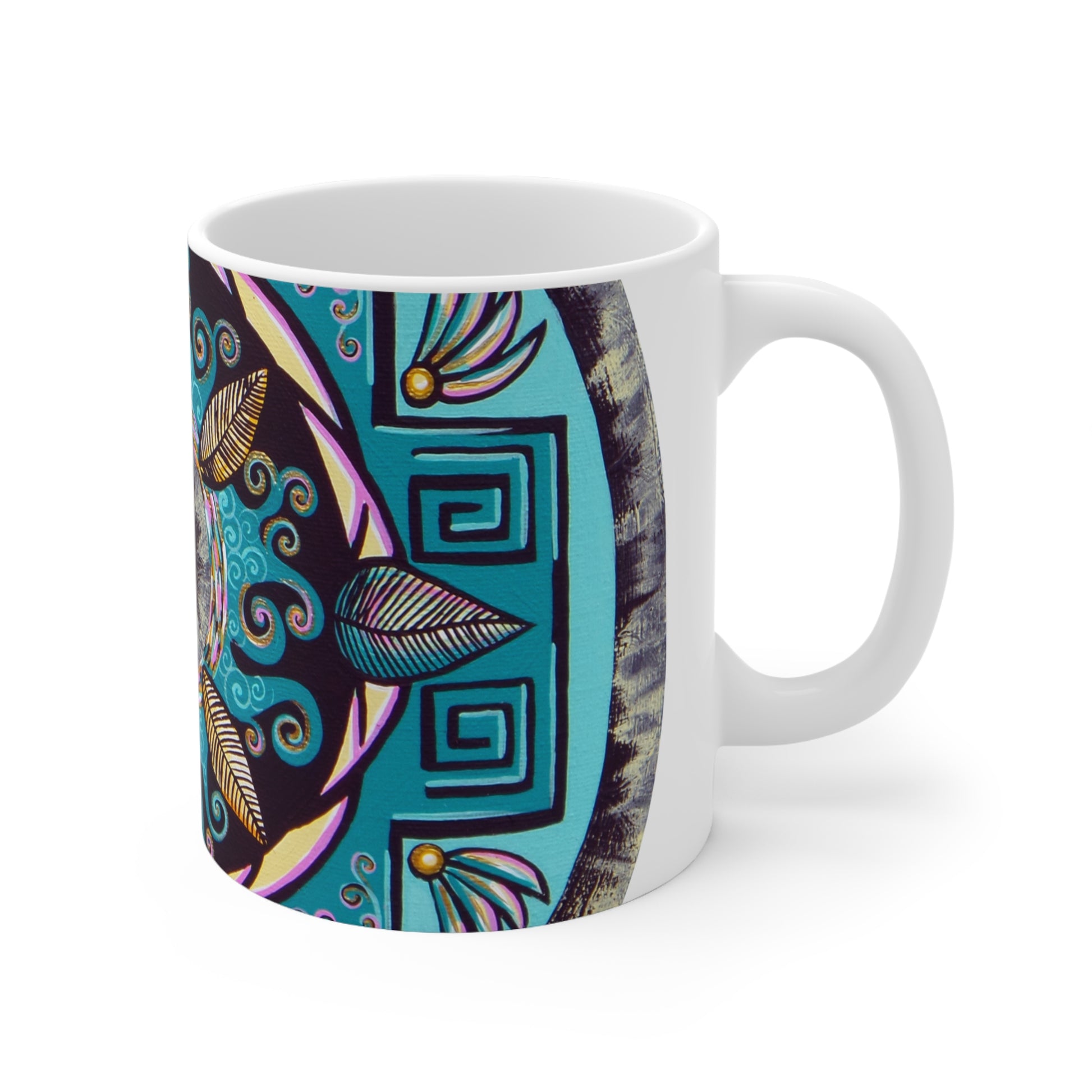 "Hojachakana" White Ceramic Mug - Blue Flame Array Mug