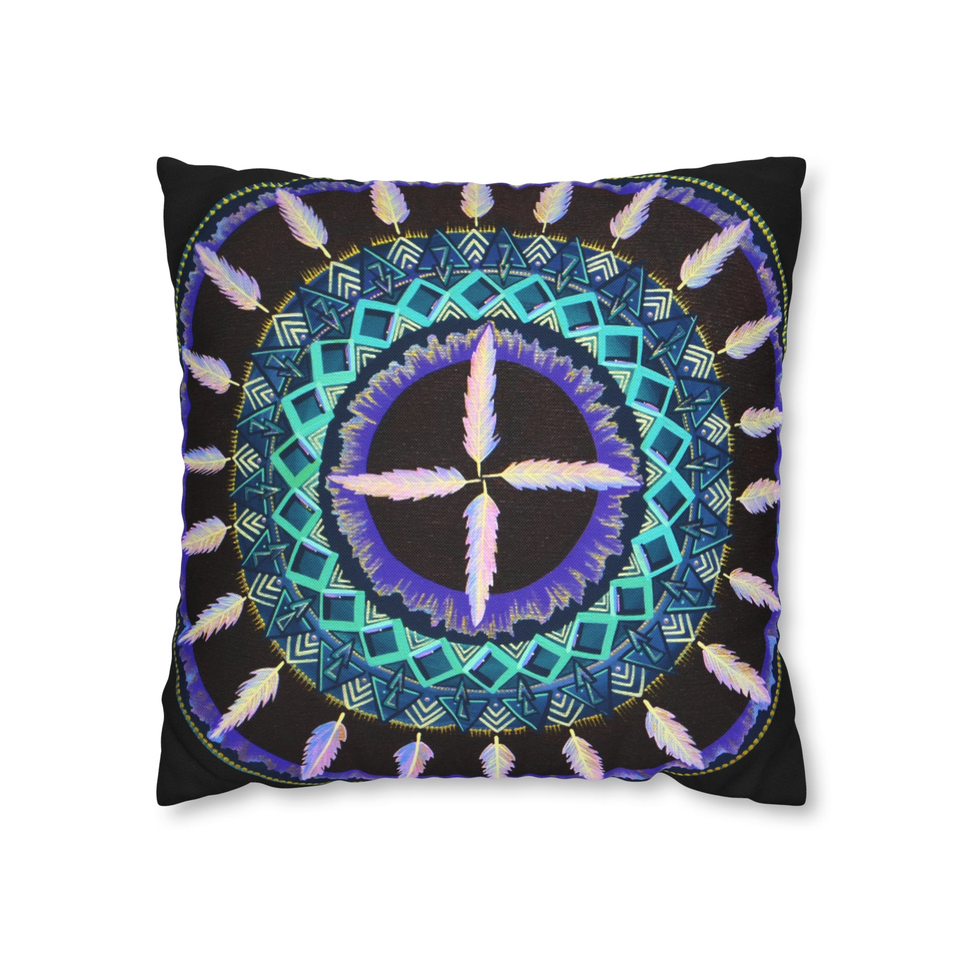 "Cuatro Vientos" Dreamcatcher Pillow Cover - Blue Flame Array Home Decor