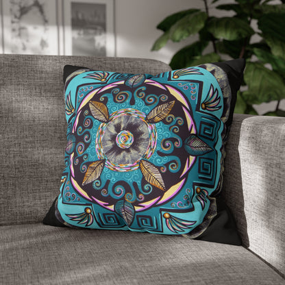 "Hojachakana" Dreamcatcher Pillow Cover - Blue Flame Array 20" × 20" Home Decor