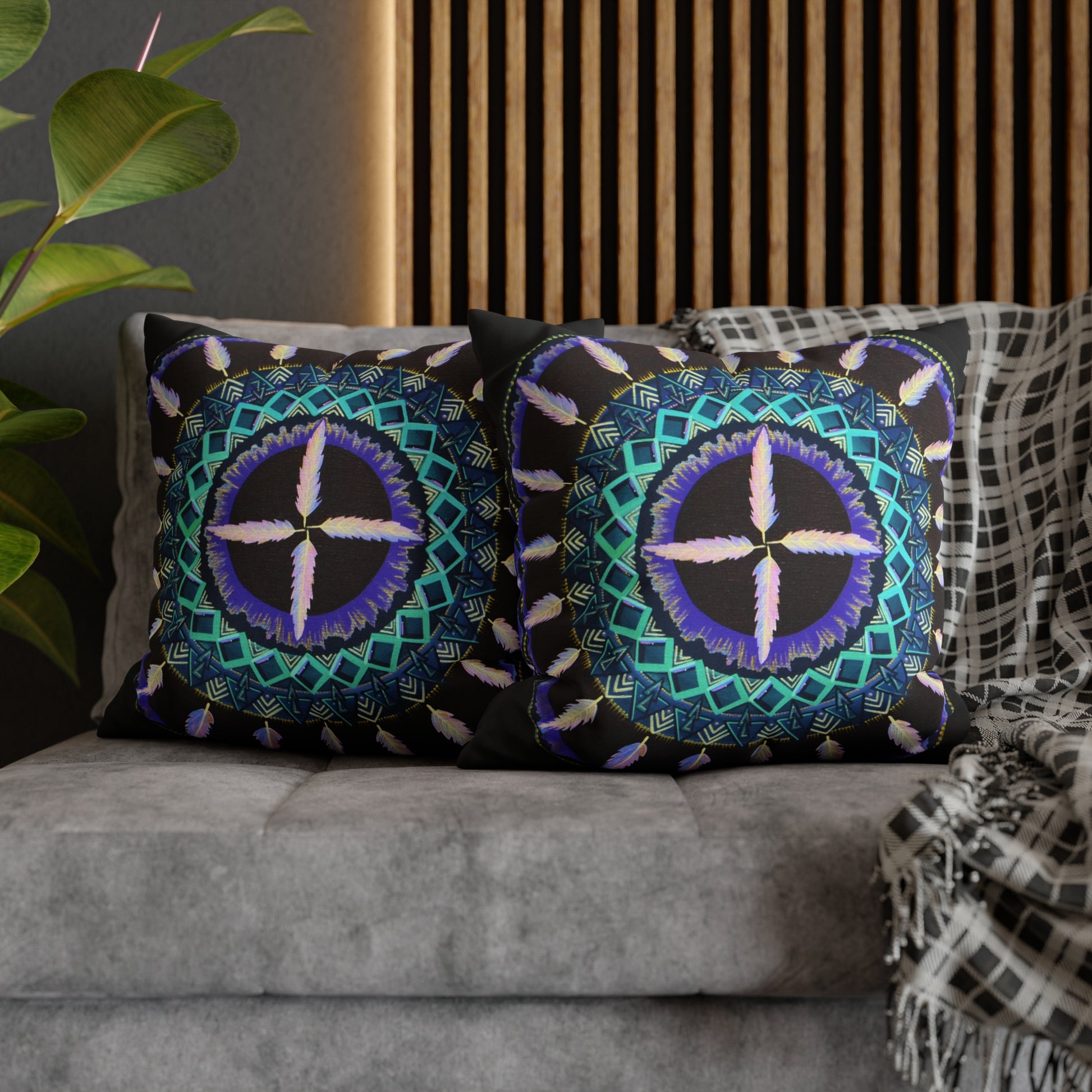 "Cuatro Vientos" Dreamcatcher Pillow Cover - Blue Flame Array Home Decor