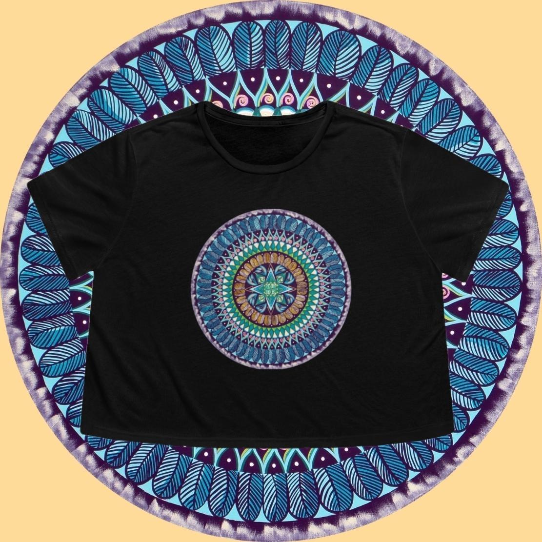 "AquilazurA Kryst'dala" Flowy Cropped Tee - Blue Flame Array T-Shirt