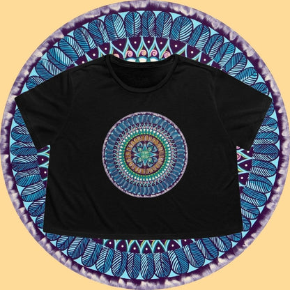 "AquilazurA Kryst'dala" Flowy Cropped Tee - Blue Flame Array T-Shirt