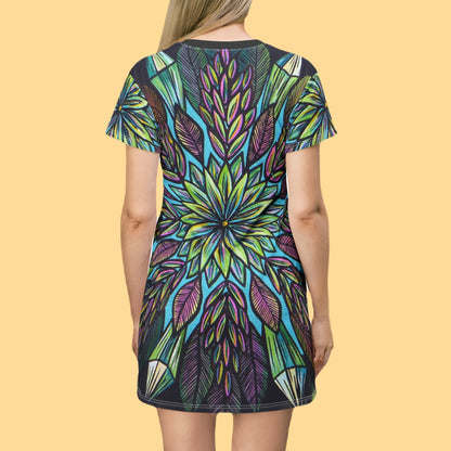 "Krystalhoja" Ladies T-Shirt Dress - Blue Flame Array All Over Prints