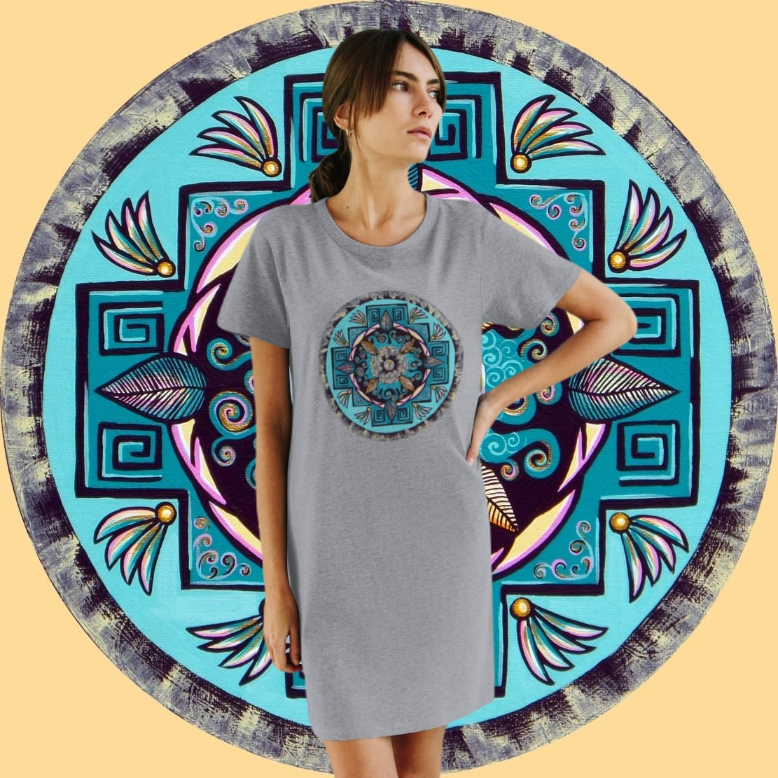 "Hojachakana" Ladies Organic T-Shirt Dress - Blue Flame Array T-Shirt