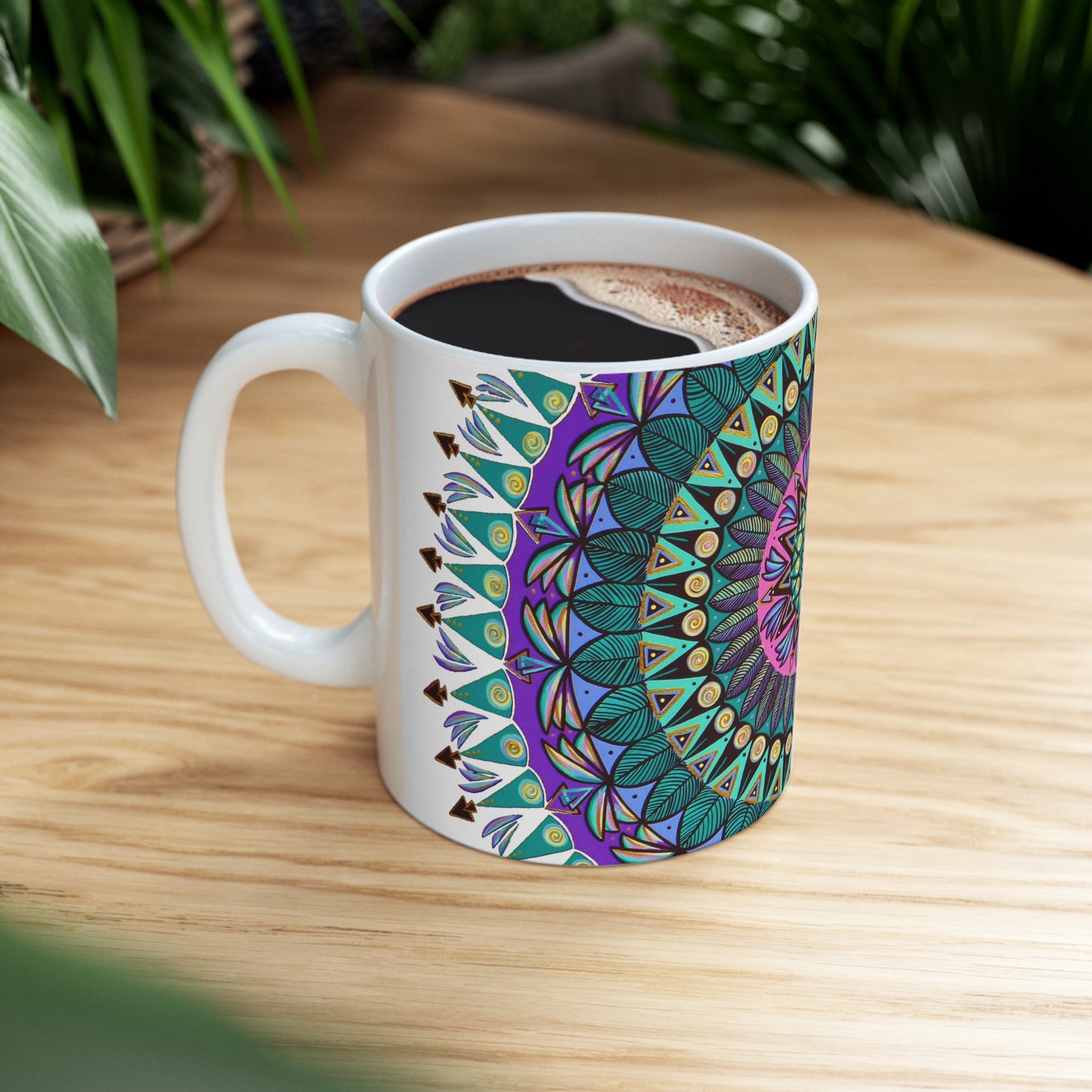 "Mandaladiosa" White Ceramic Mug