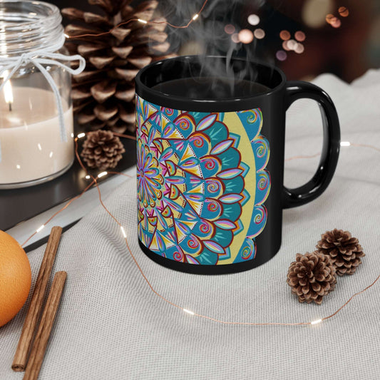 "Almandalayana" Black Ceramic Mug - Blue Flame Array 11oz Mug