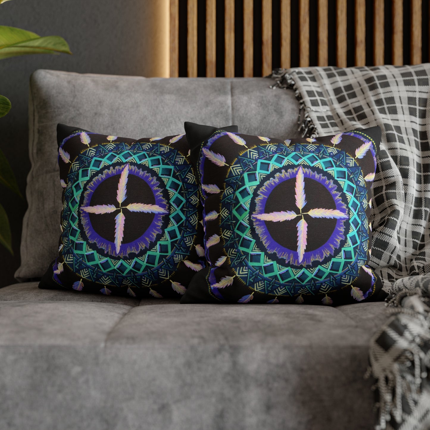 "Cuatro Vientos" Dreamcatcher Pillow Cover - Blue Flame Array Home Decor