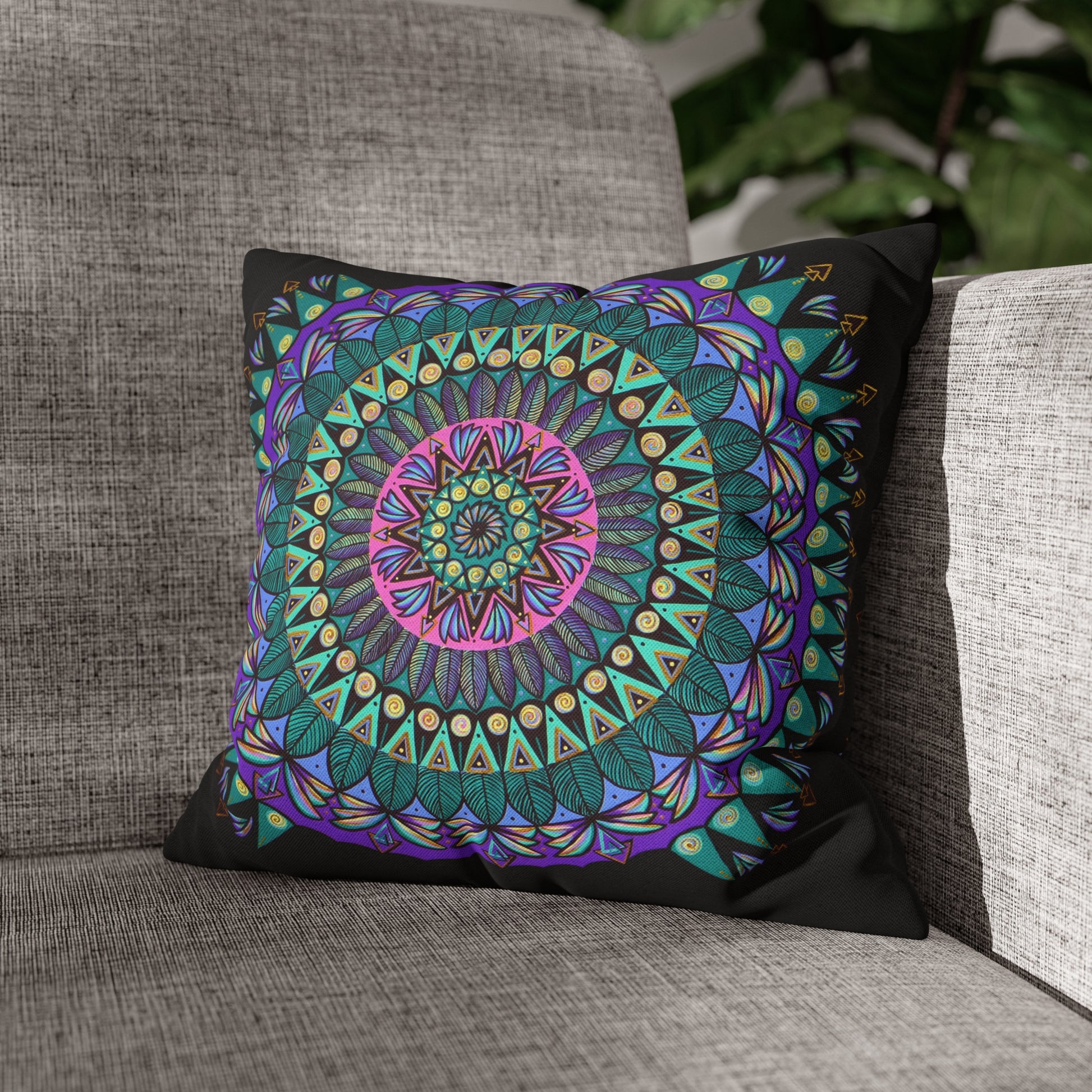 "Mandaladiosa" Dreamcatcher Pillow Cover - Blue Flame Array 14" × 14" Home Decor