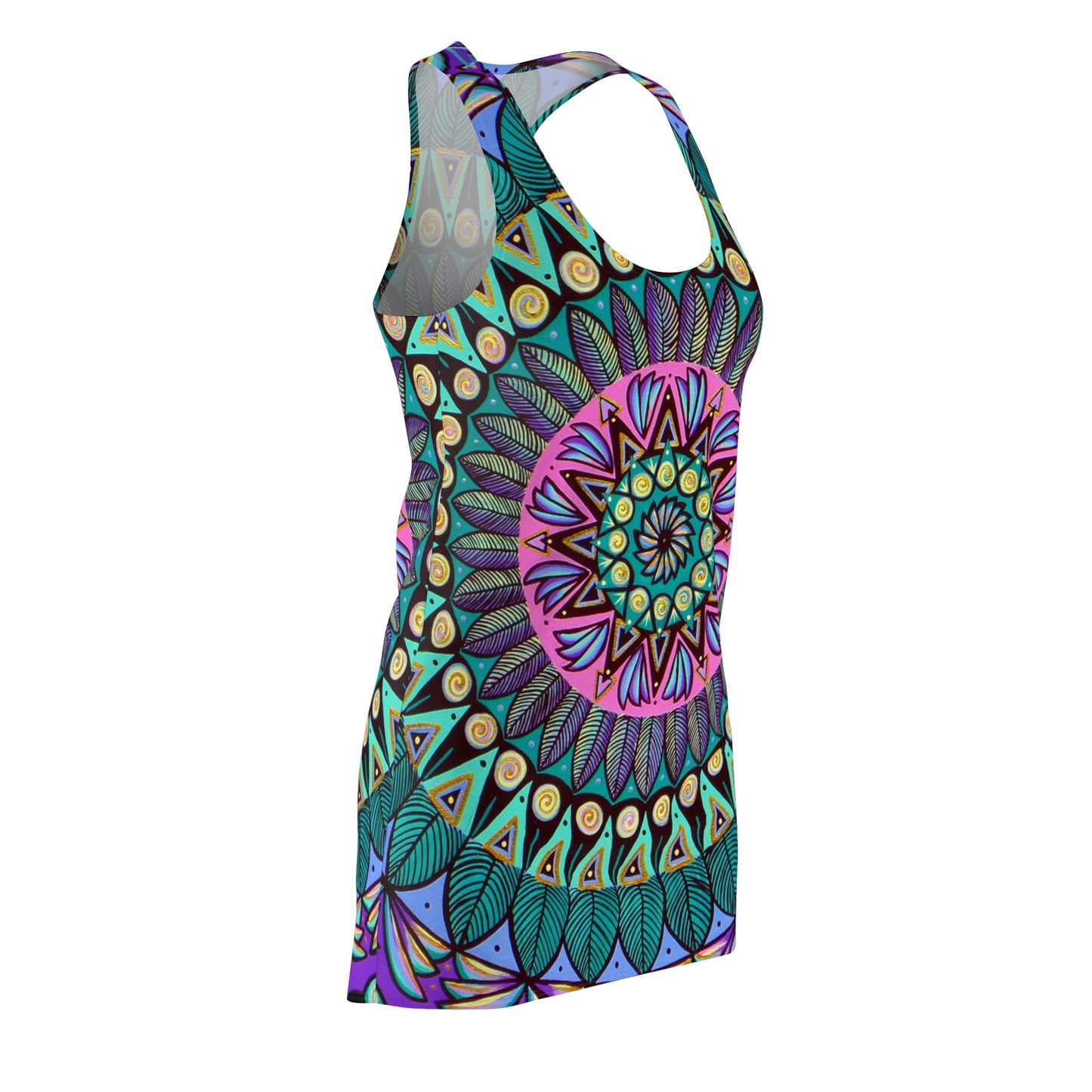 "Mandaladiosa" Ladies Racerback Dress - Blue Flame Array All Over Prints