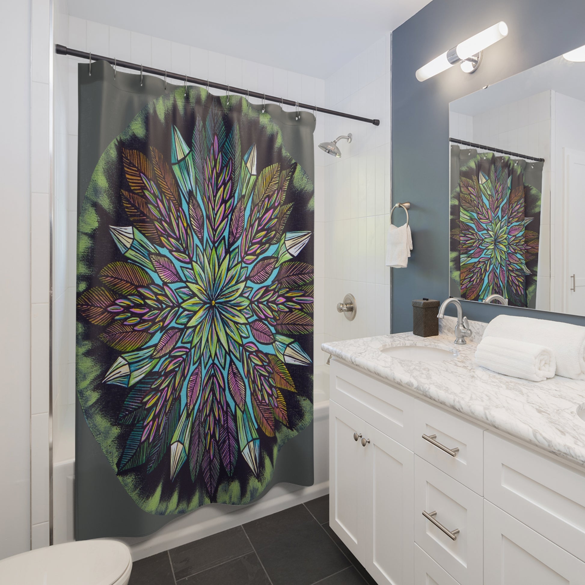 "Krystalhoja" Shower Curtains - Blue Flame Array 71" × 74" Home Decor