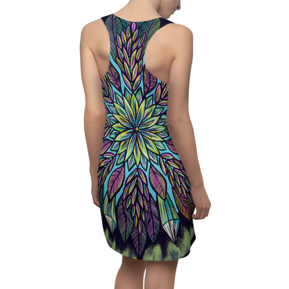 "Krystalhoja" Ladies Racerback Dress - Blue Flame Array All Over Prints