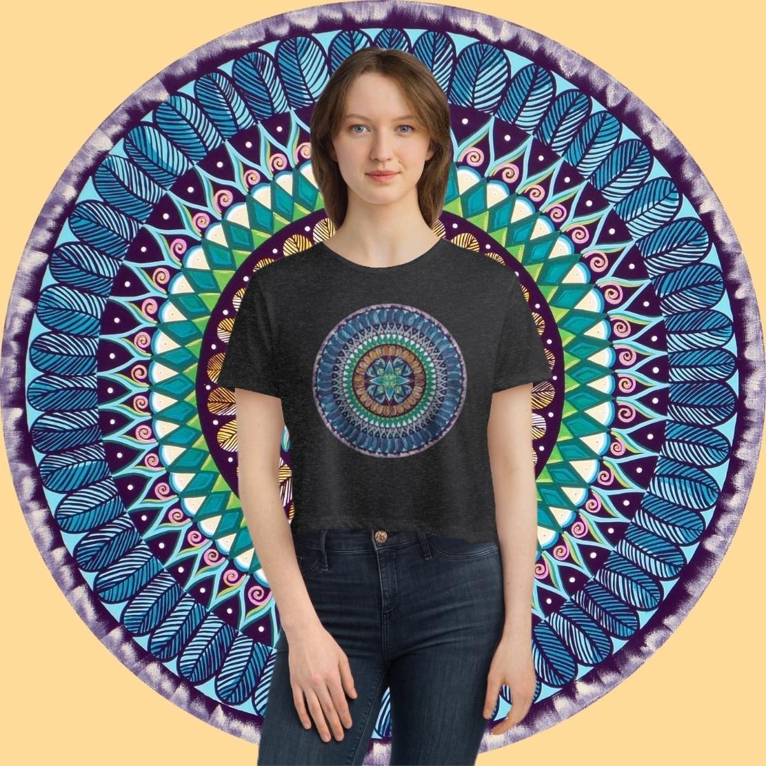 "AquilazurA Kryst'dala" Flowy Cropped Tee - Blue Flame Array T-Shirt