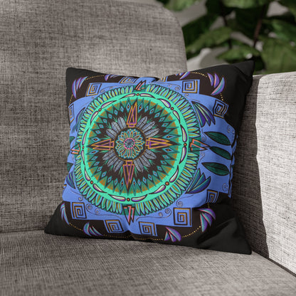 "Plumachakana" Dreamcatcher Pillow Cover - Blue Flame Array 14" × 14" Home Decor