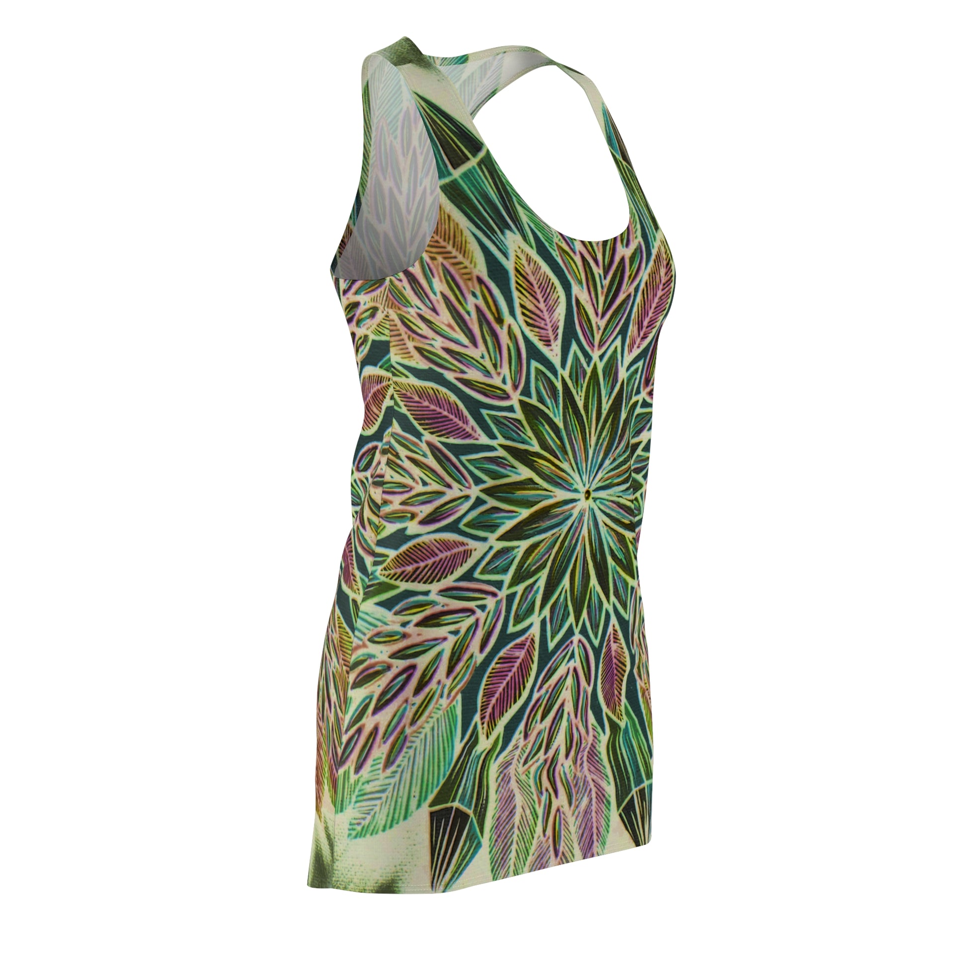 "Krystalhoja Verde" Ladies Racerback Dress - Blue Flame Array All Over Prints