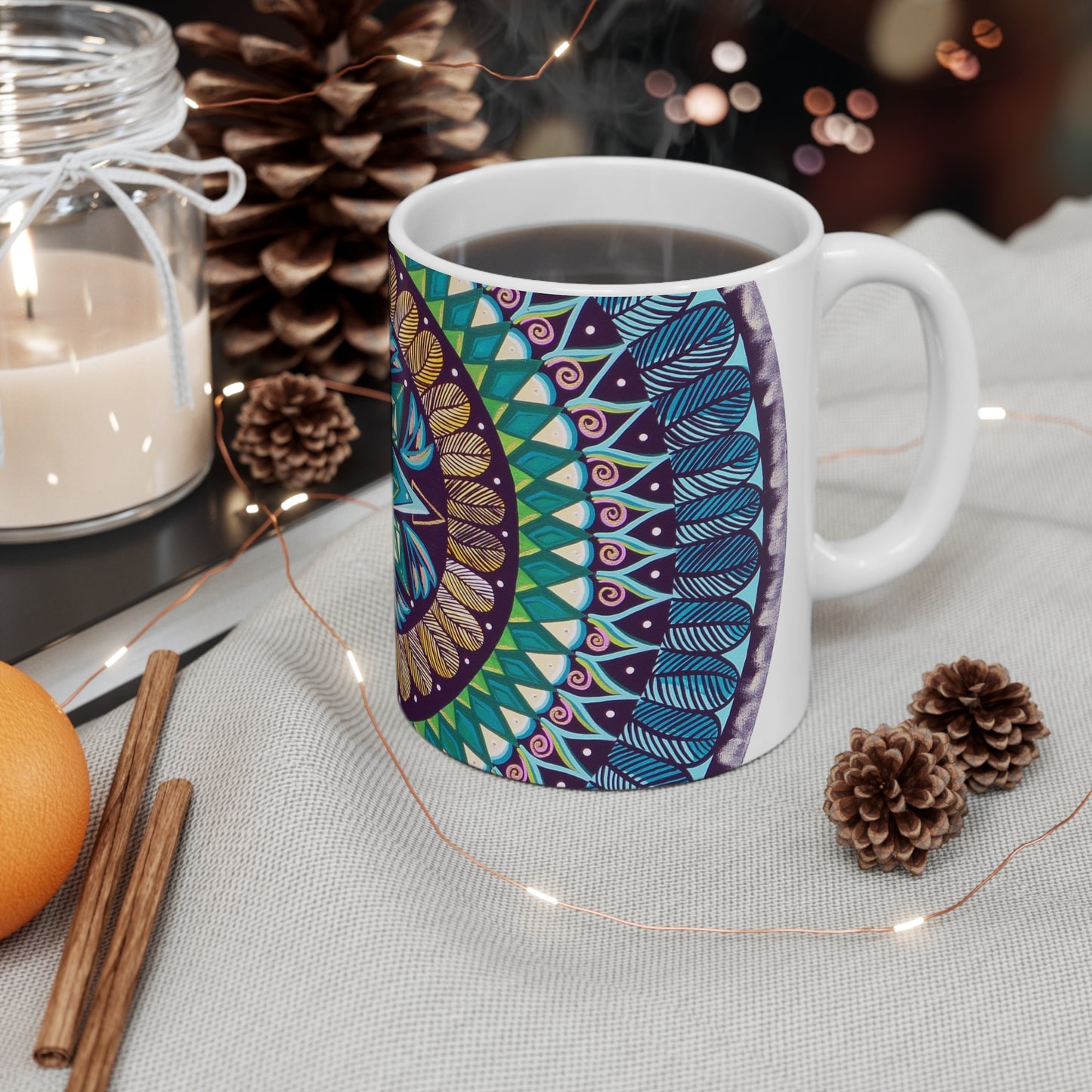 "AquilazurA Kryst'dala" White Ceramic Mug - Blue Flame Array Mug