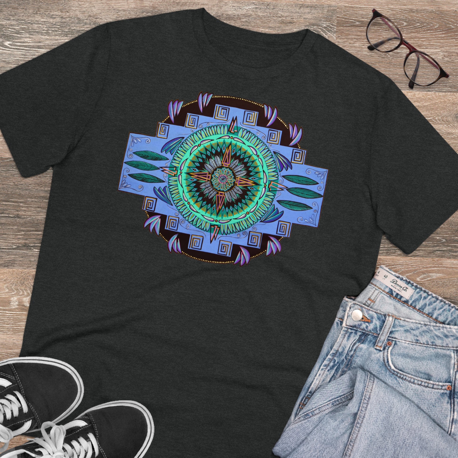 "Plumachakana" Lords & Ladies Organic TriniTee - Blue Flame Array Dark Heather Grey / 2XS T-Shirt