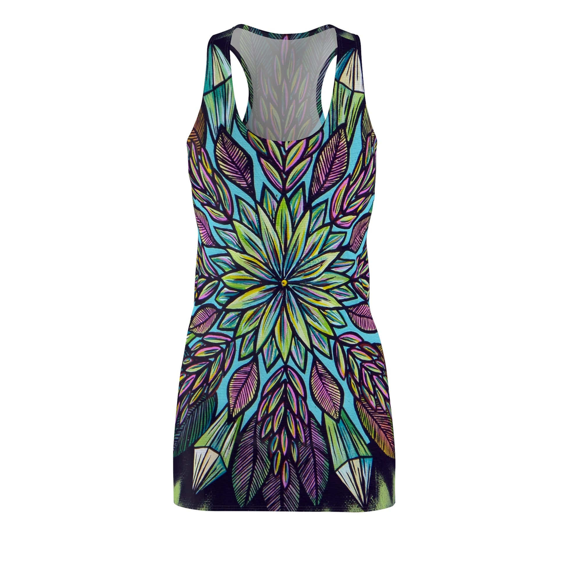 "Krystalhoja" Ladies Racerback Dress - Blue Flame Array All Over Prints